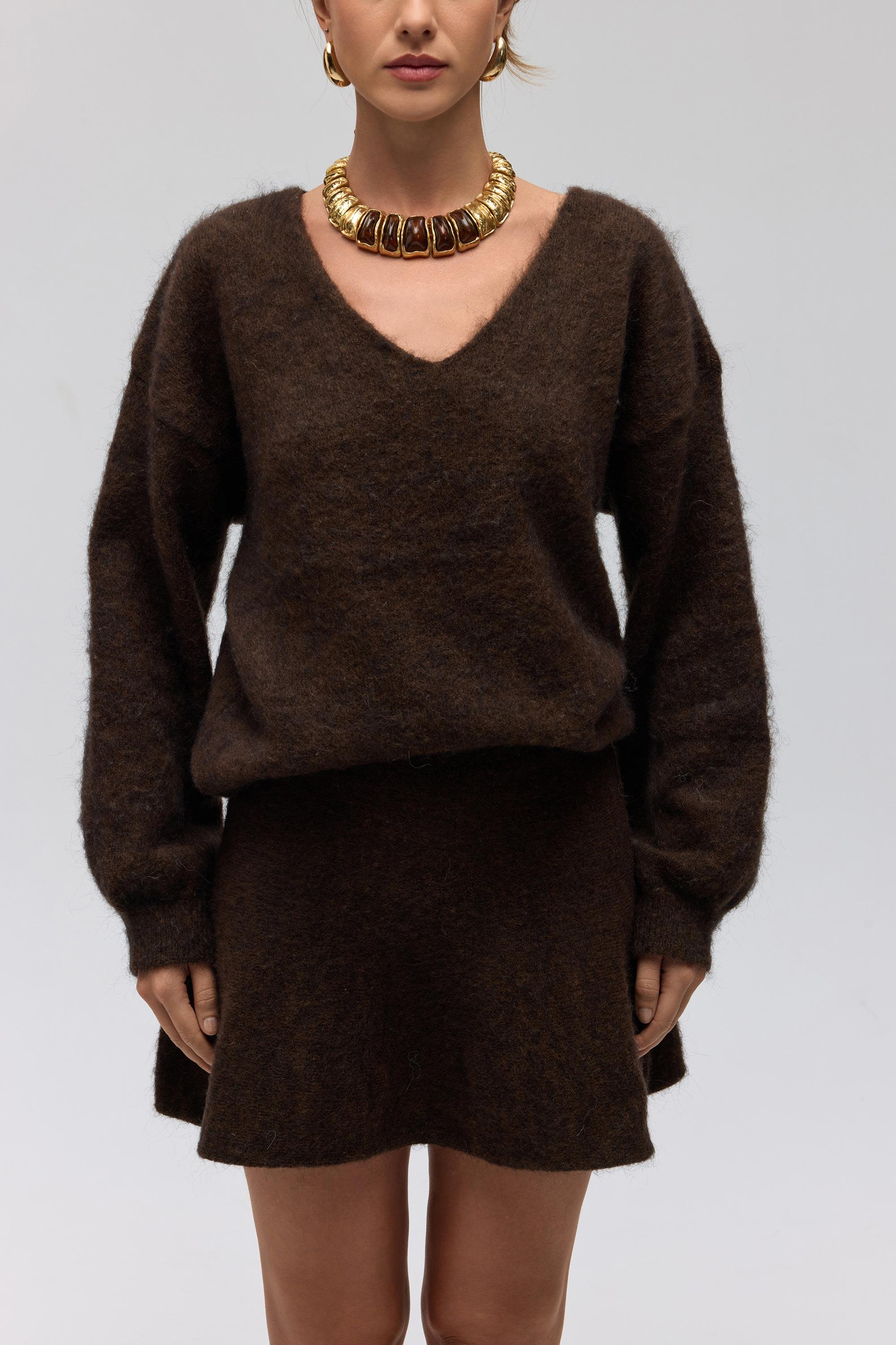 Nordis Volanlı Kahve Triko Mini Etek