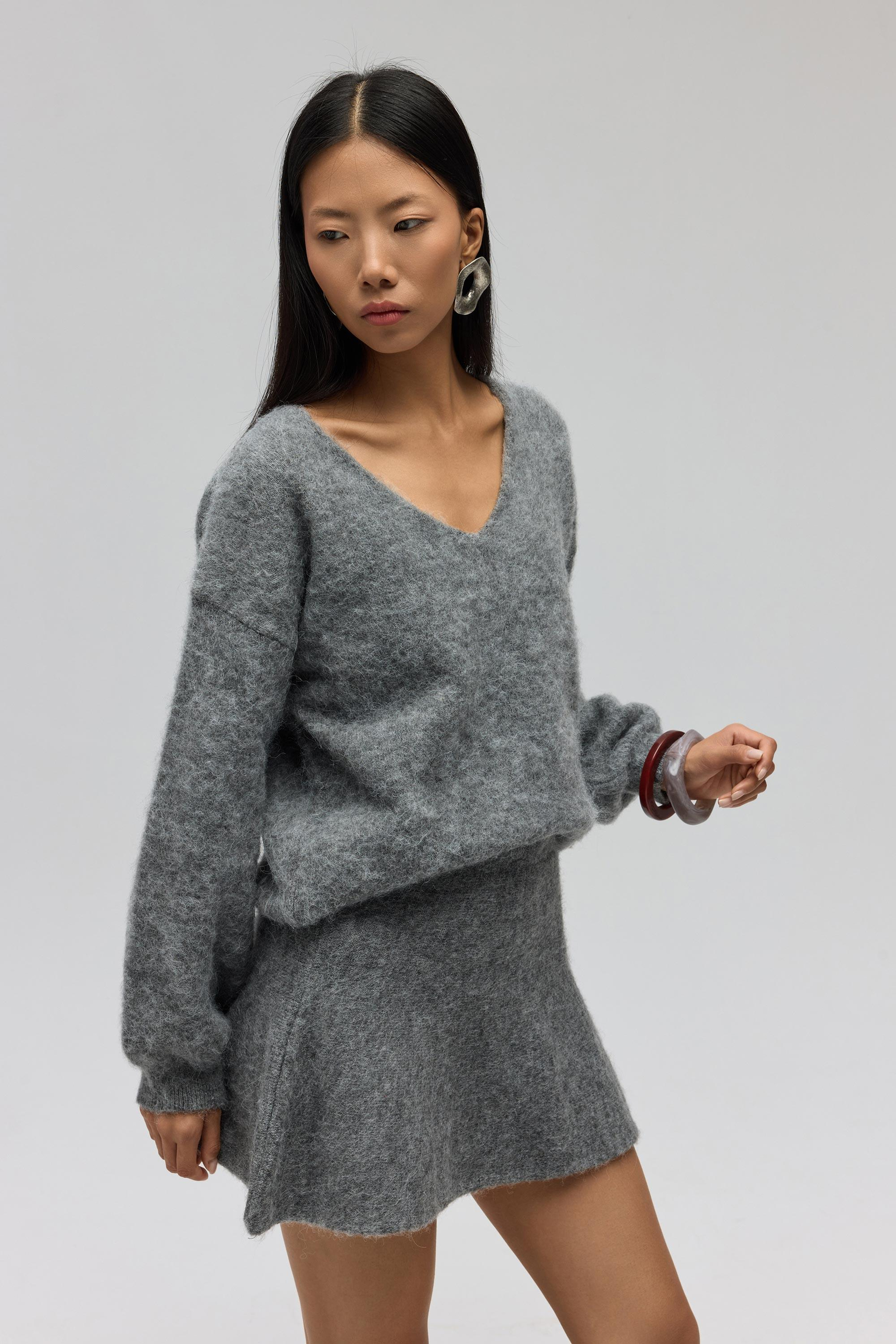 Nordis Volanlı Triko Mini Etek - GRI