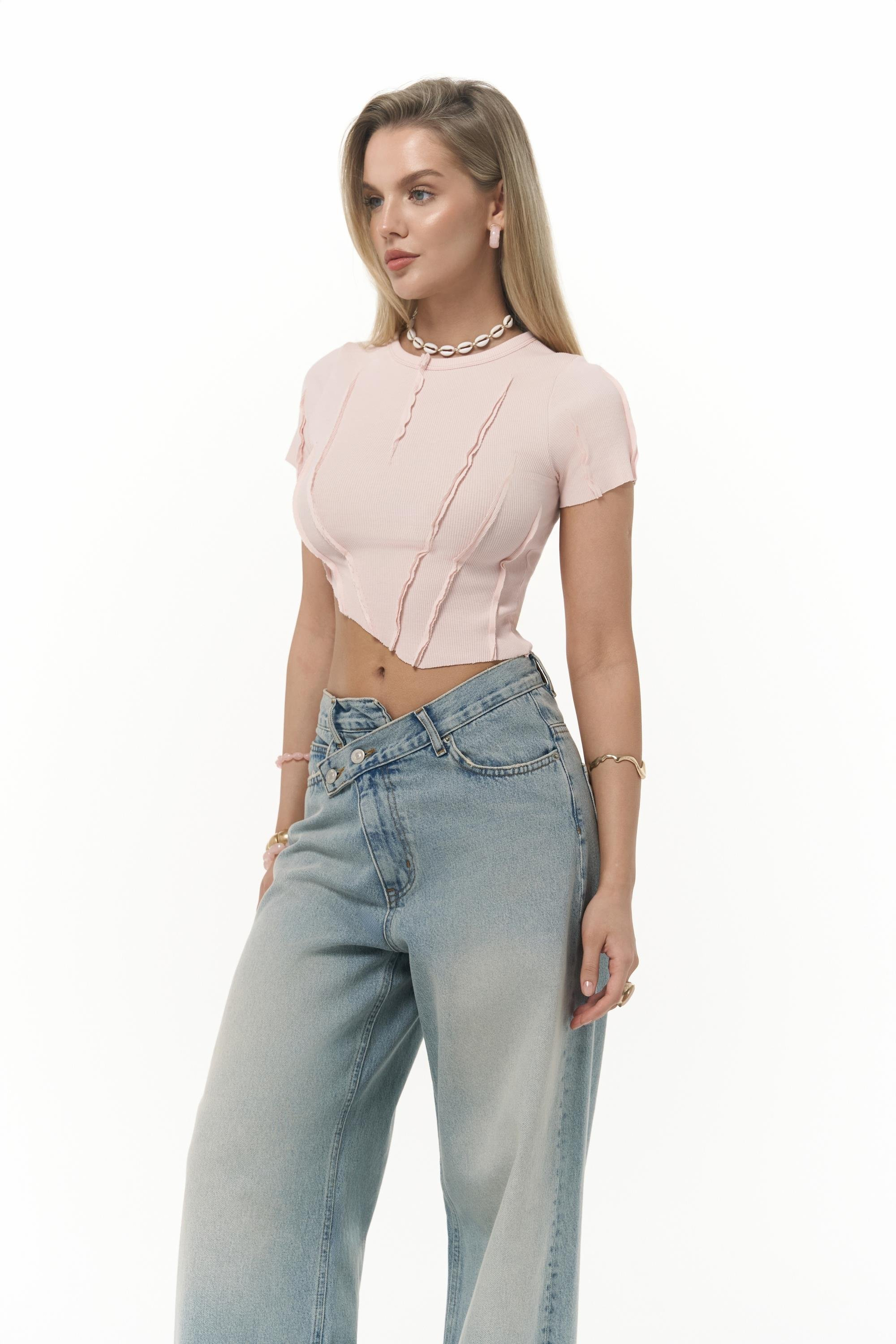 Norris Asimetrik Pembe Crop