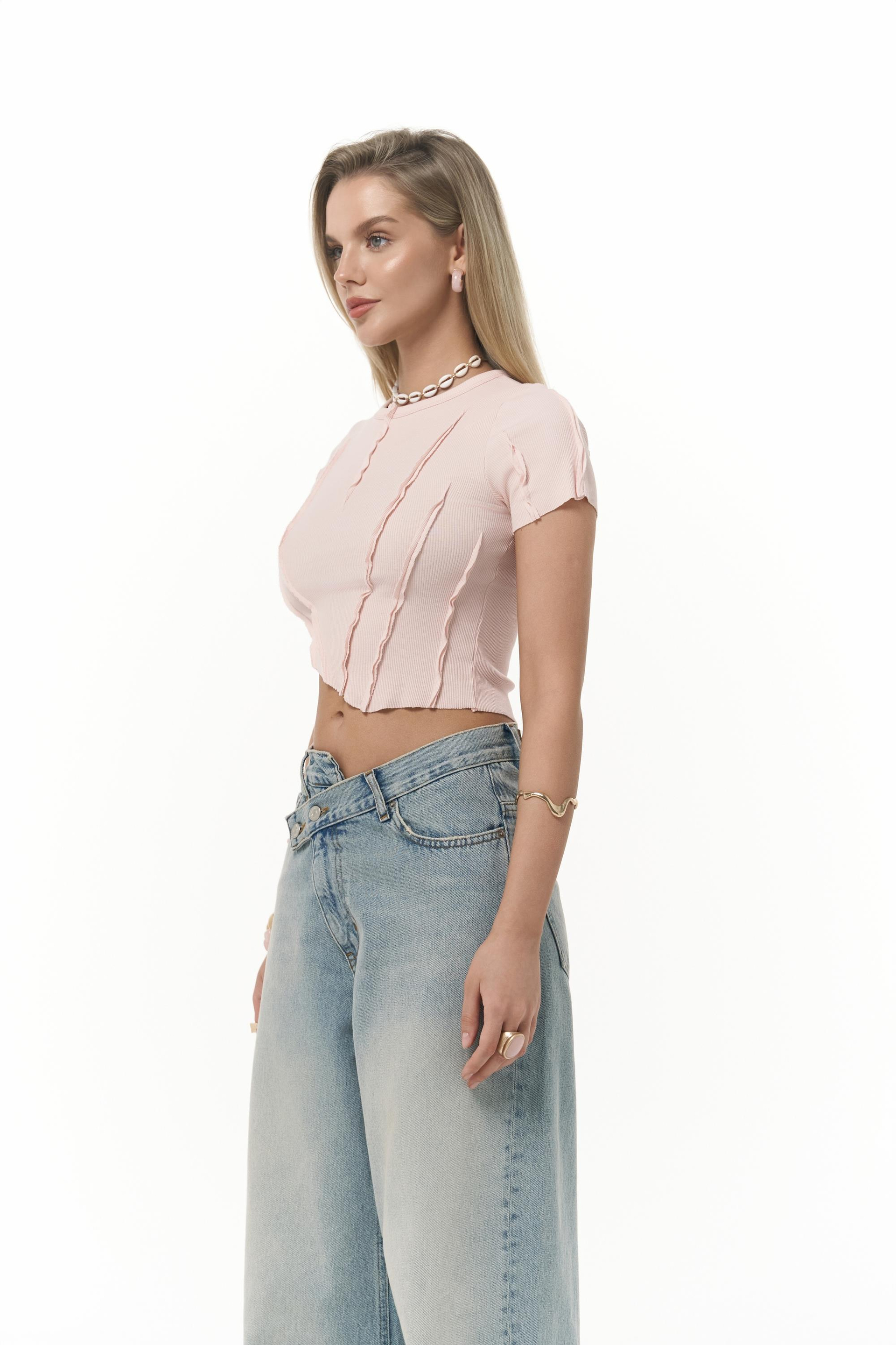 Norris Asimetrik Pembe Crop