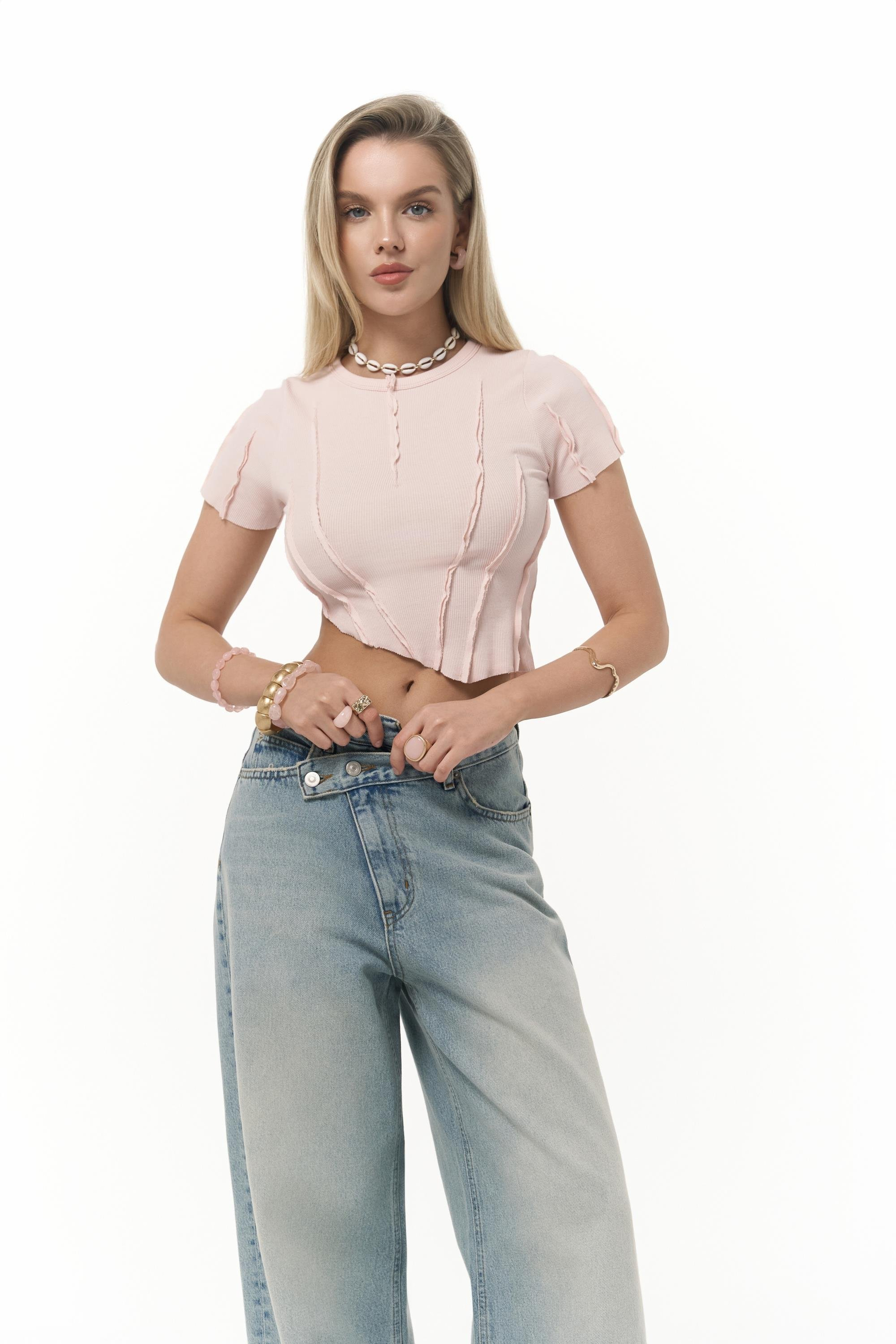 Norris Asimetrik Pembe Crop