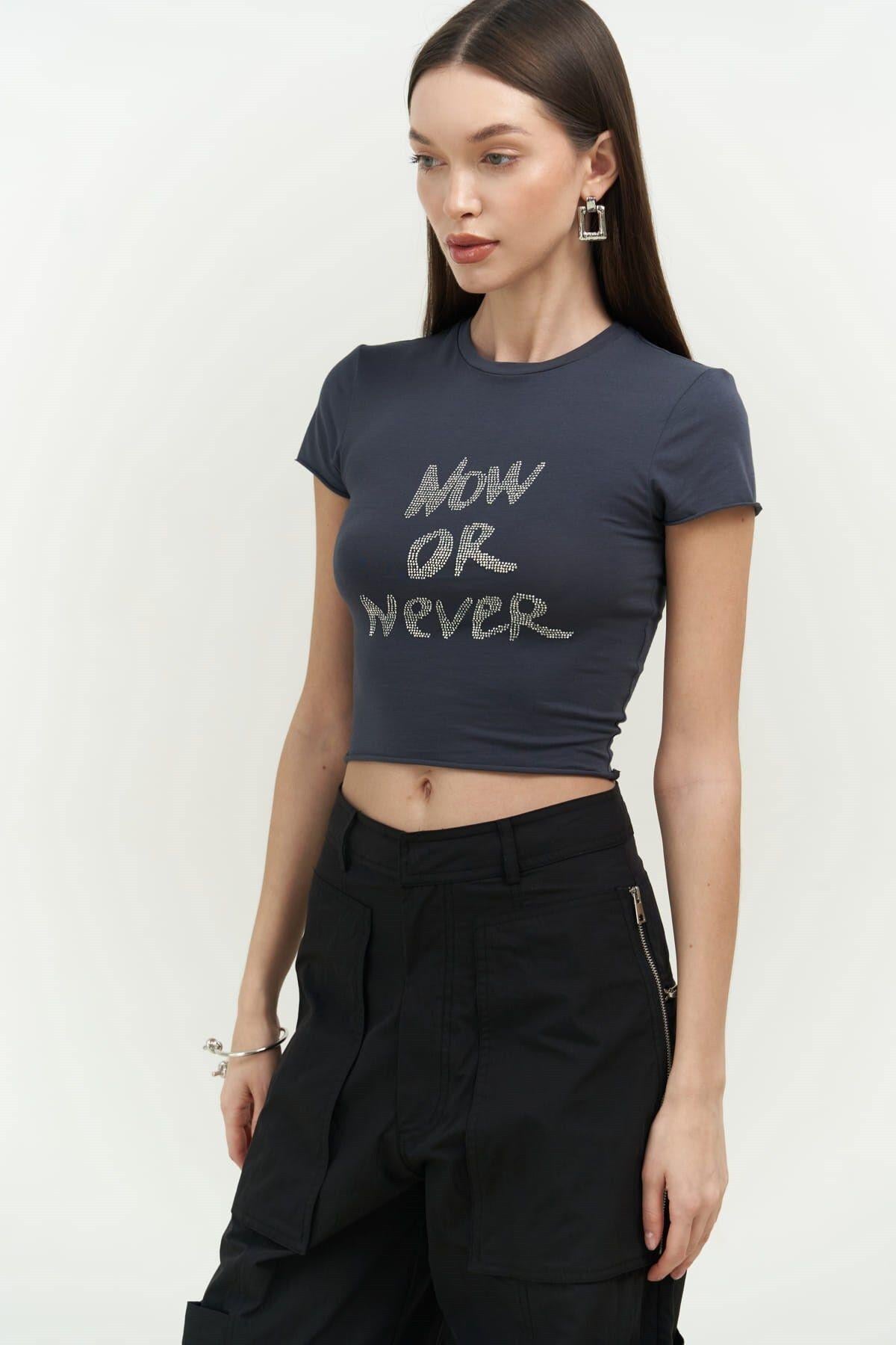 Now Or Never Charcoal Jersey Crop