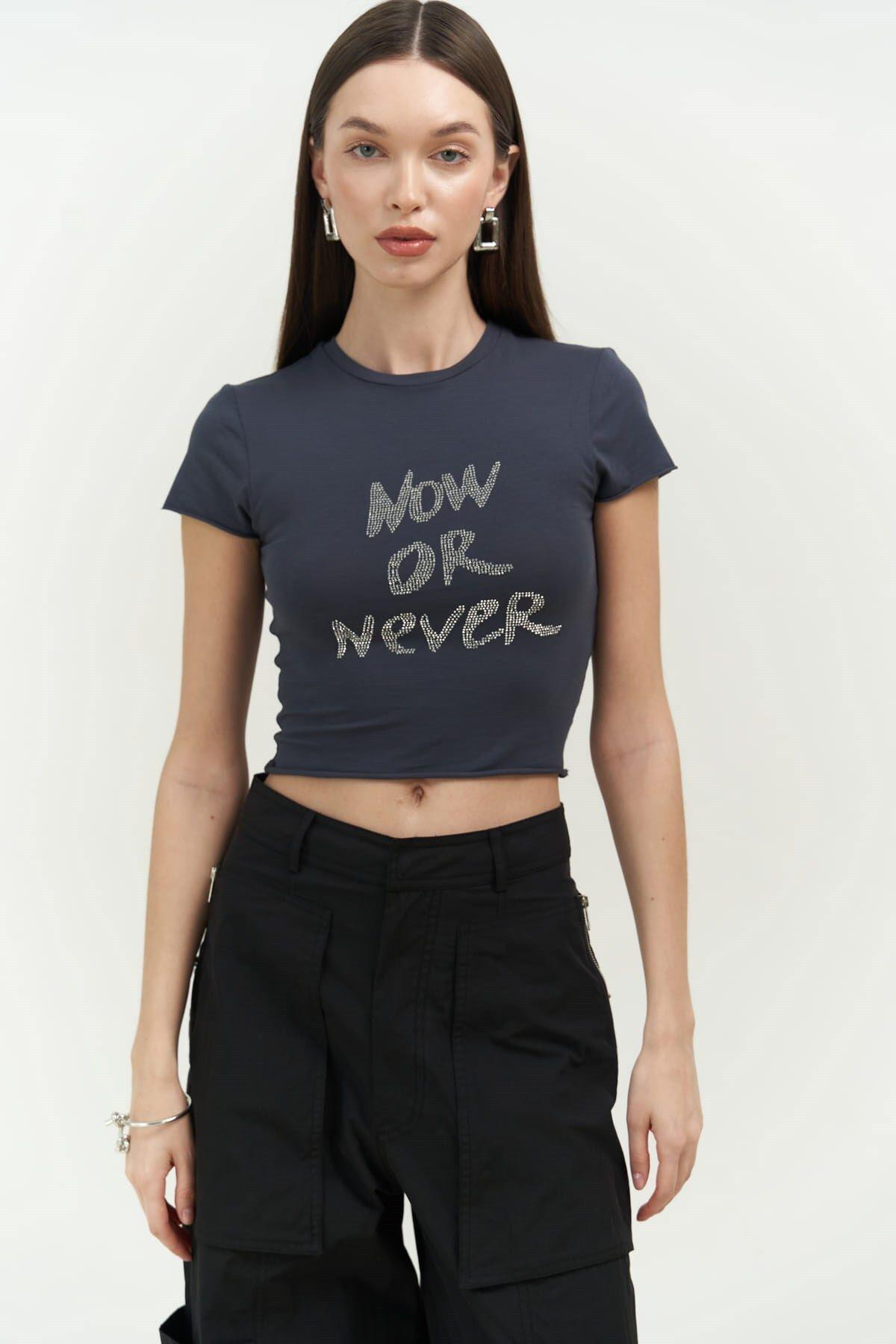 Now Or Never Charcoal Jersey Crop