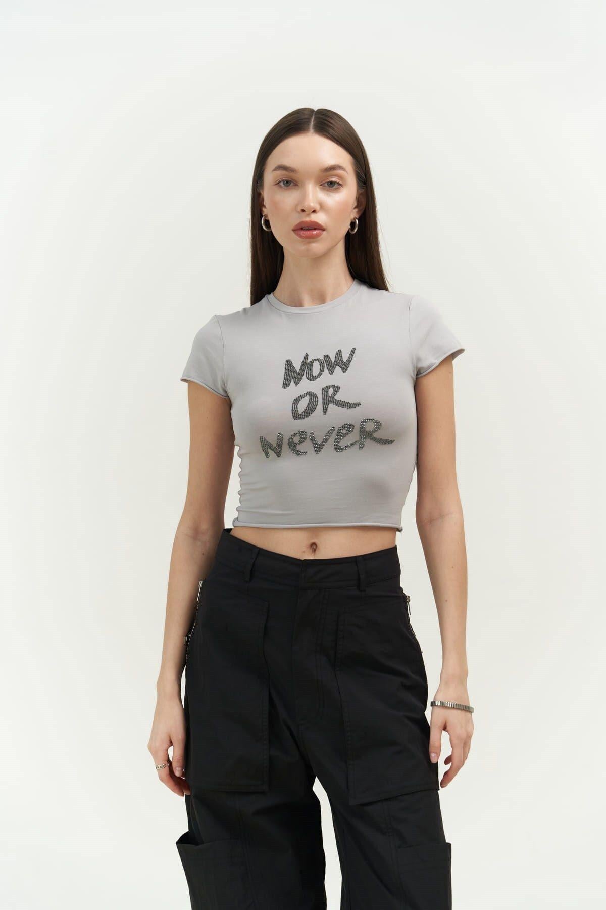 Now Or Never Gri Penye Crop