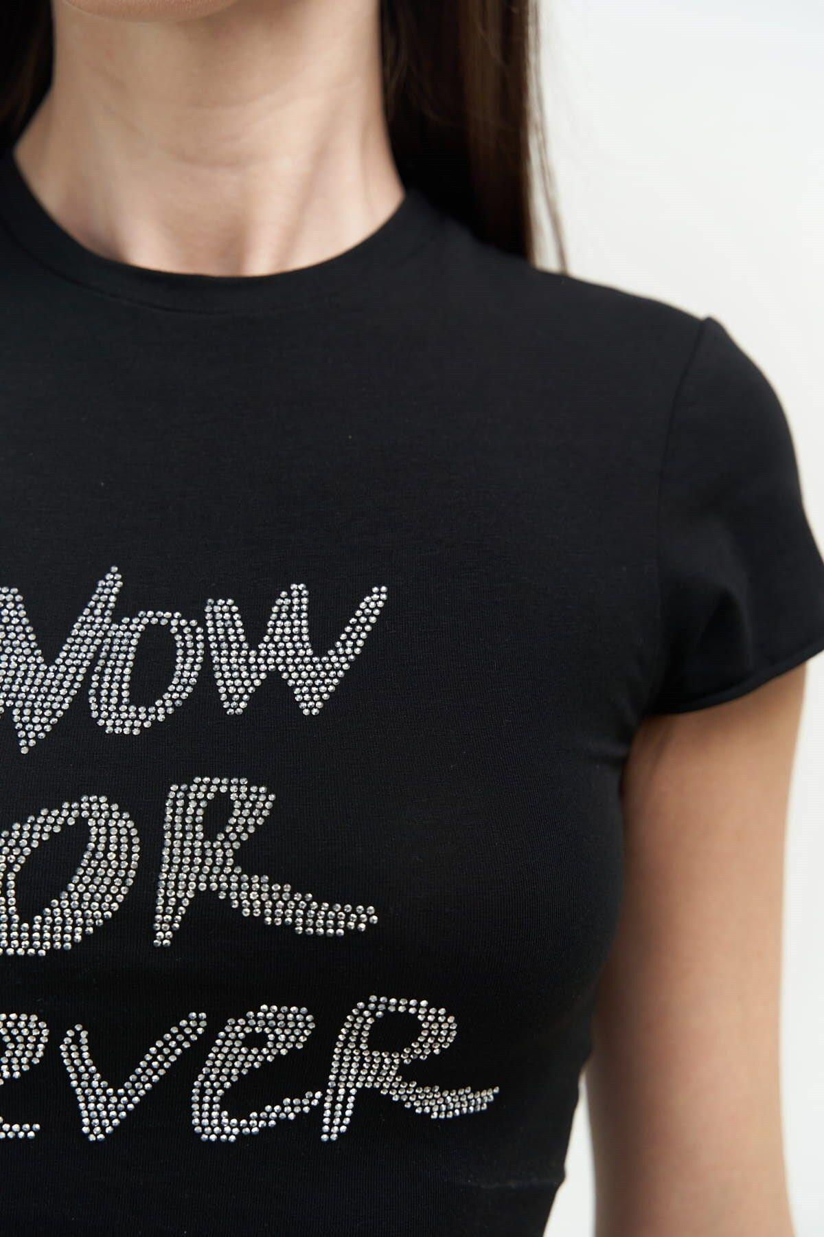 Now Or Never Siyah Penye Crop