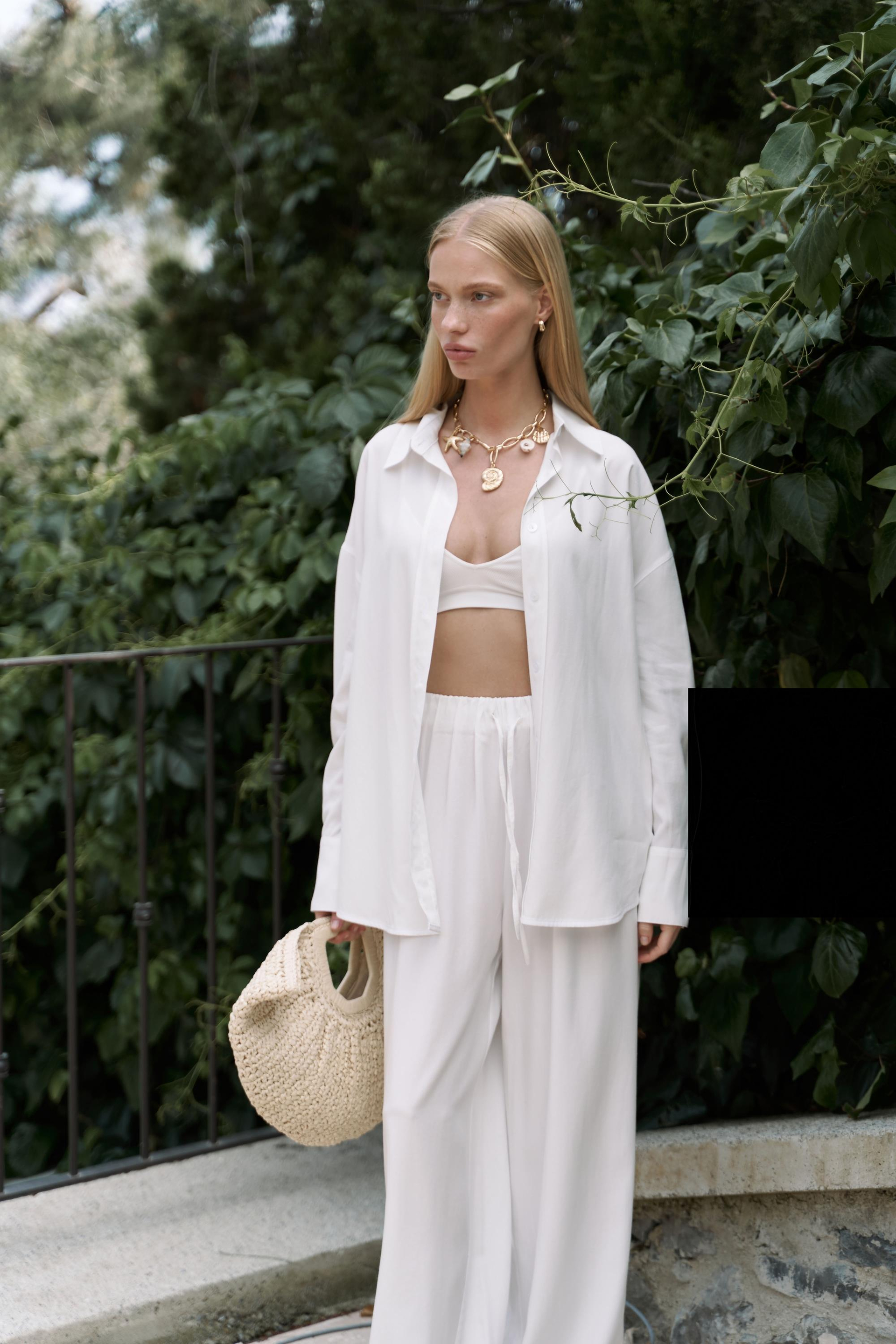 Nunzia Arka Detaylı Ekru Oversize Gömlek Pantolon Takım