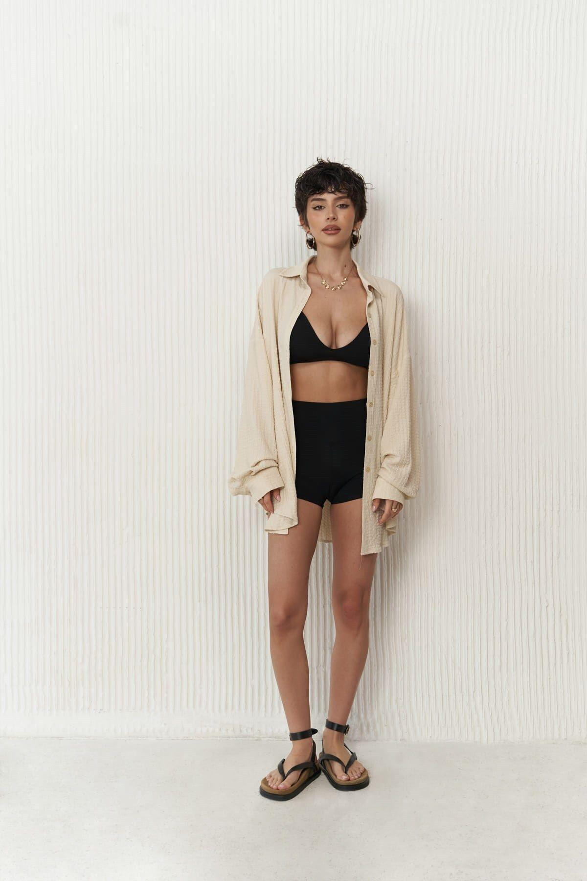 Ocean Bej Oversize Gömlek