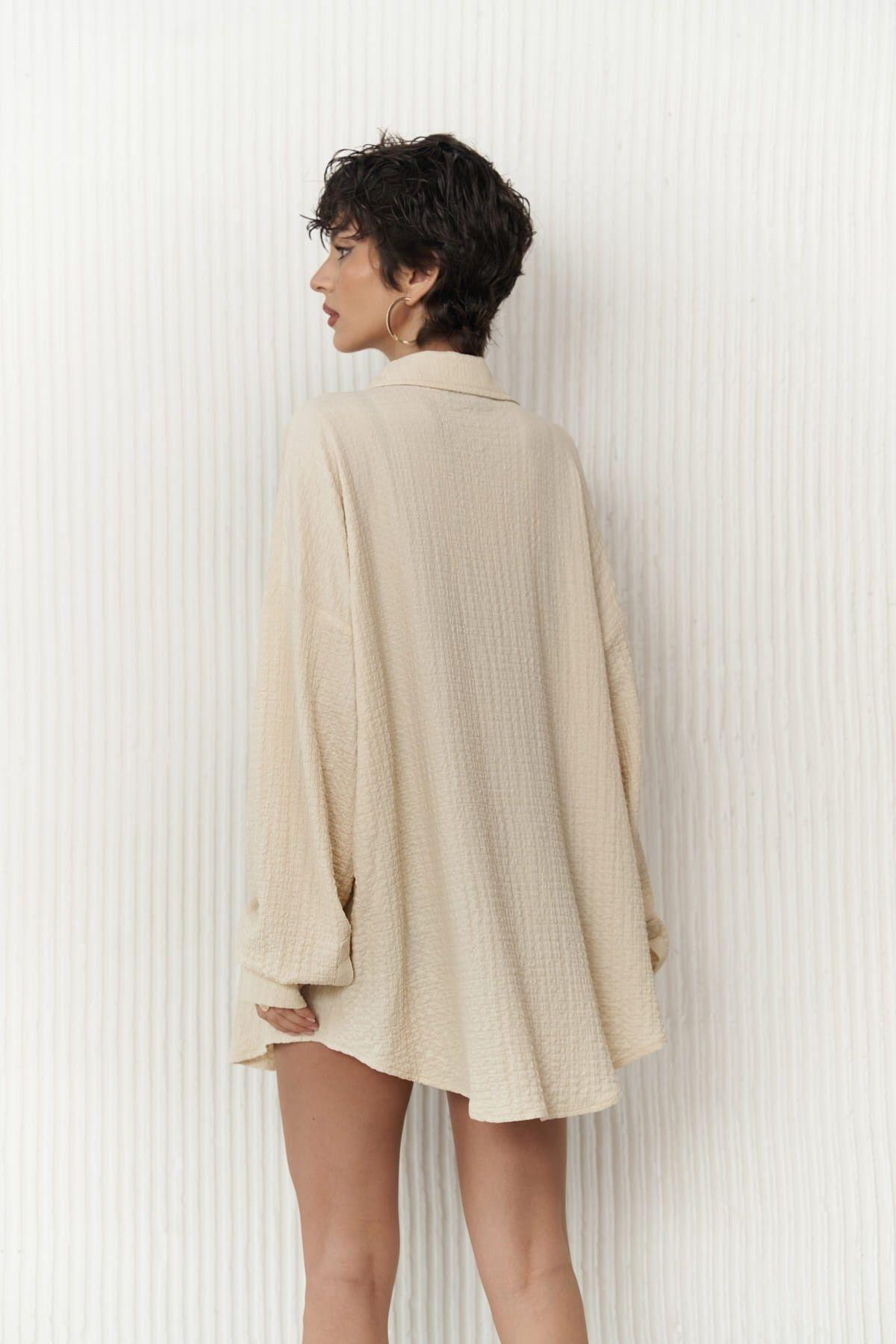 Ocean Bej Oversize Gömlek