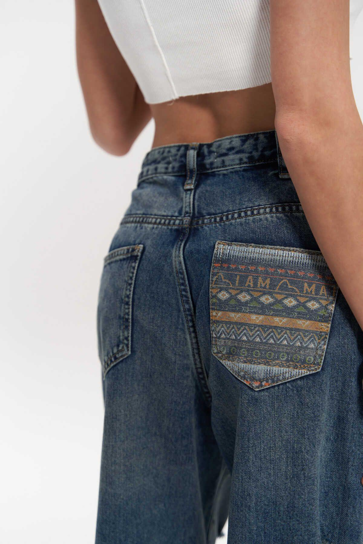 Oldwin Mavi Vintage Baskı Detay Jean Pantolon