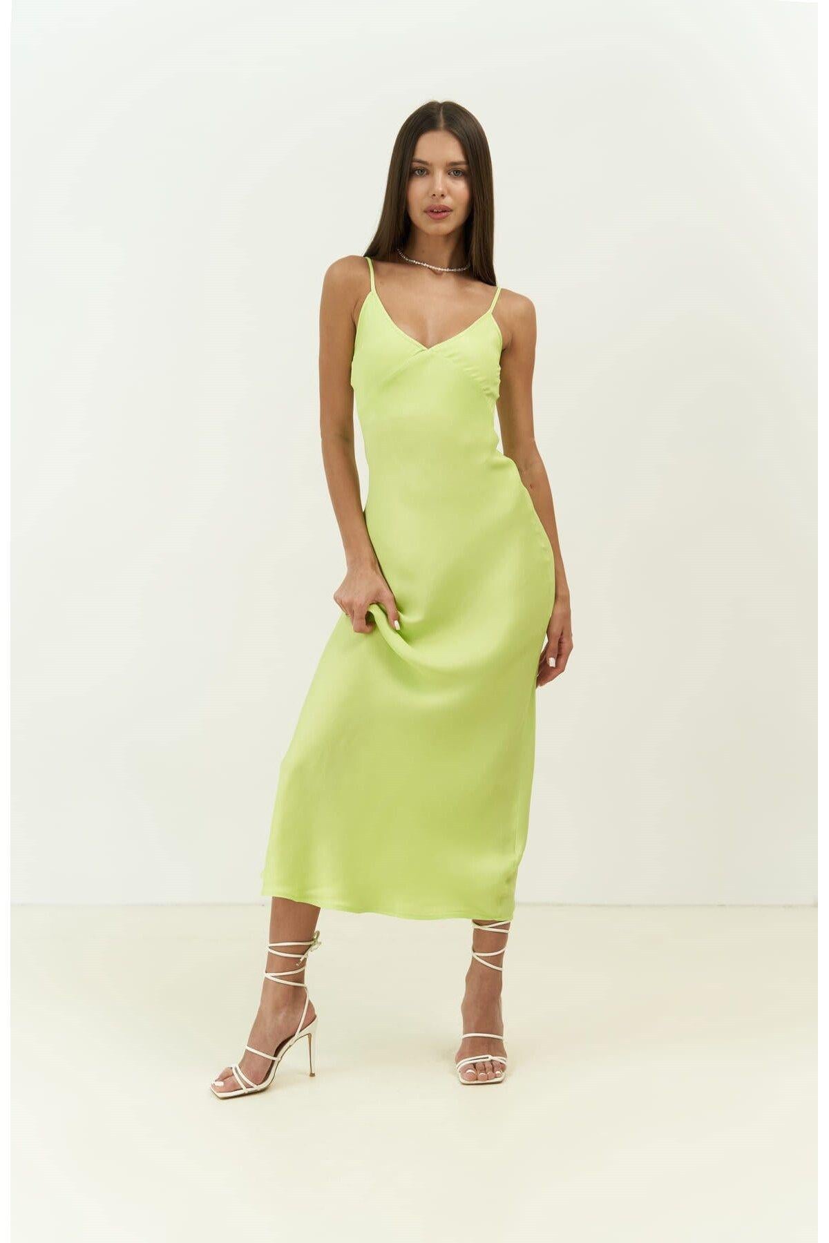 Olesya Strappy Long Neon Green Dress
