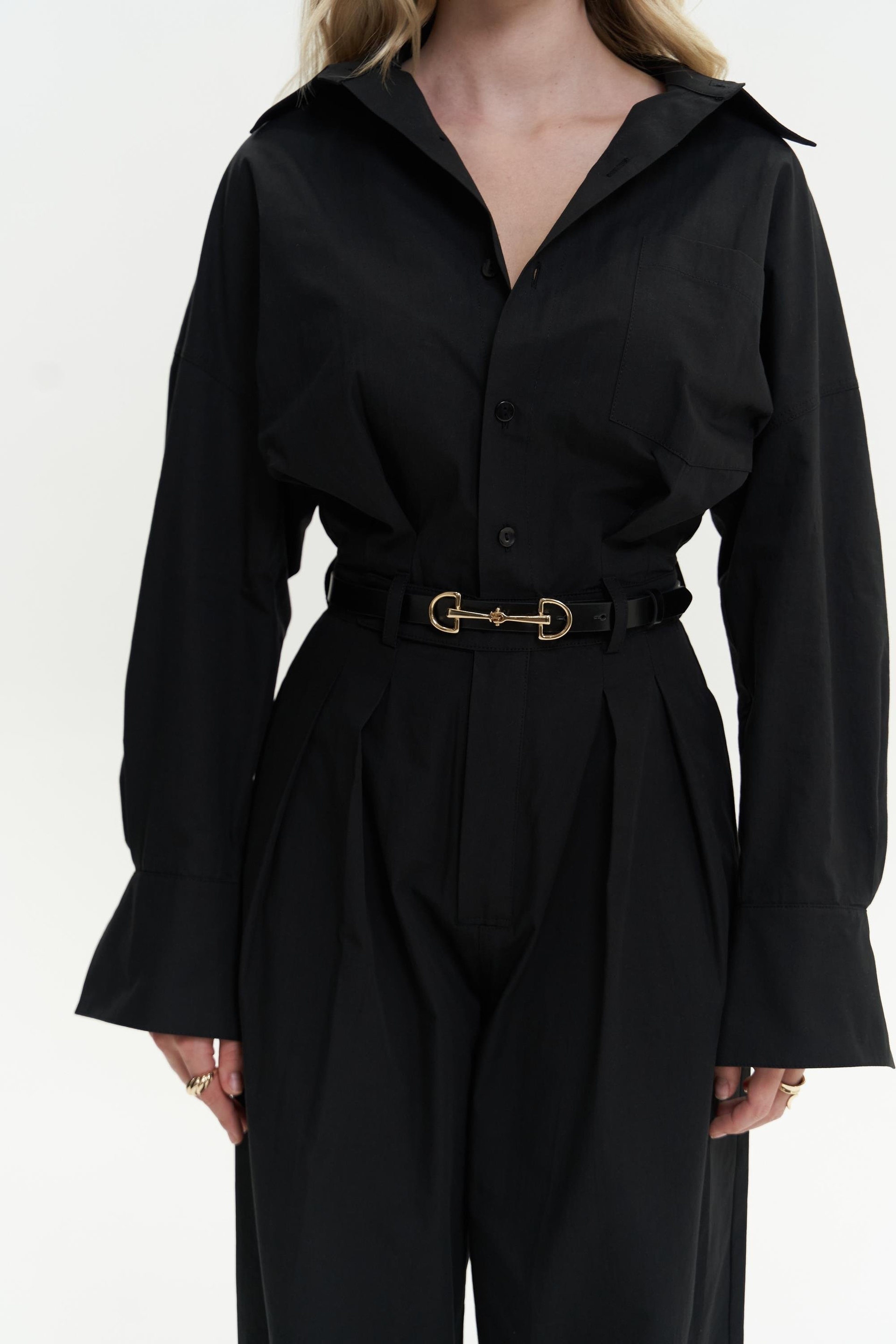 Olney Kemer Detay Uzun Siyah Tulum