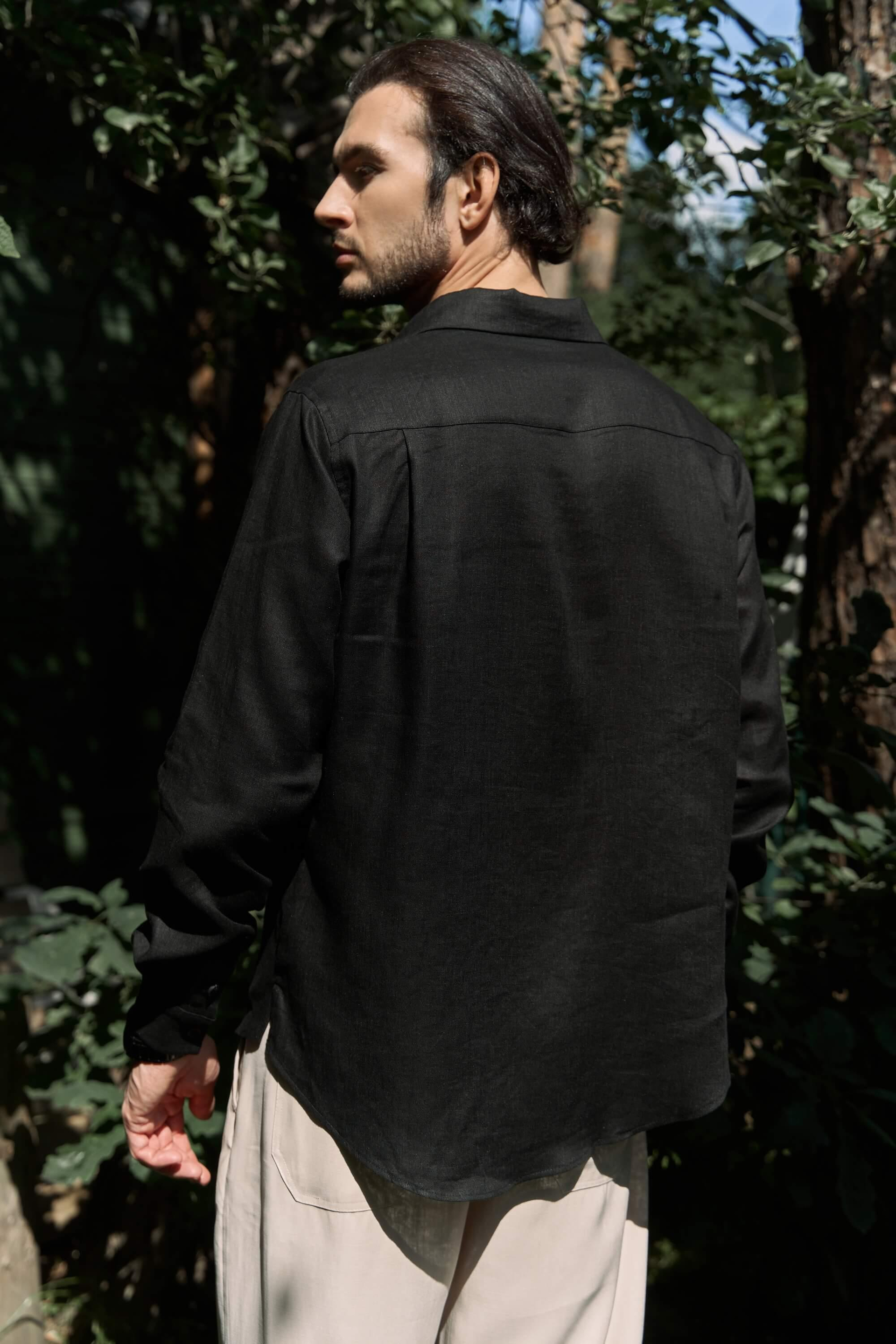 Ombretta Siyah Keten Oversize Erkek Gömlek