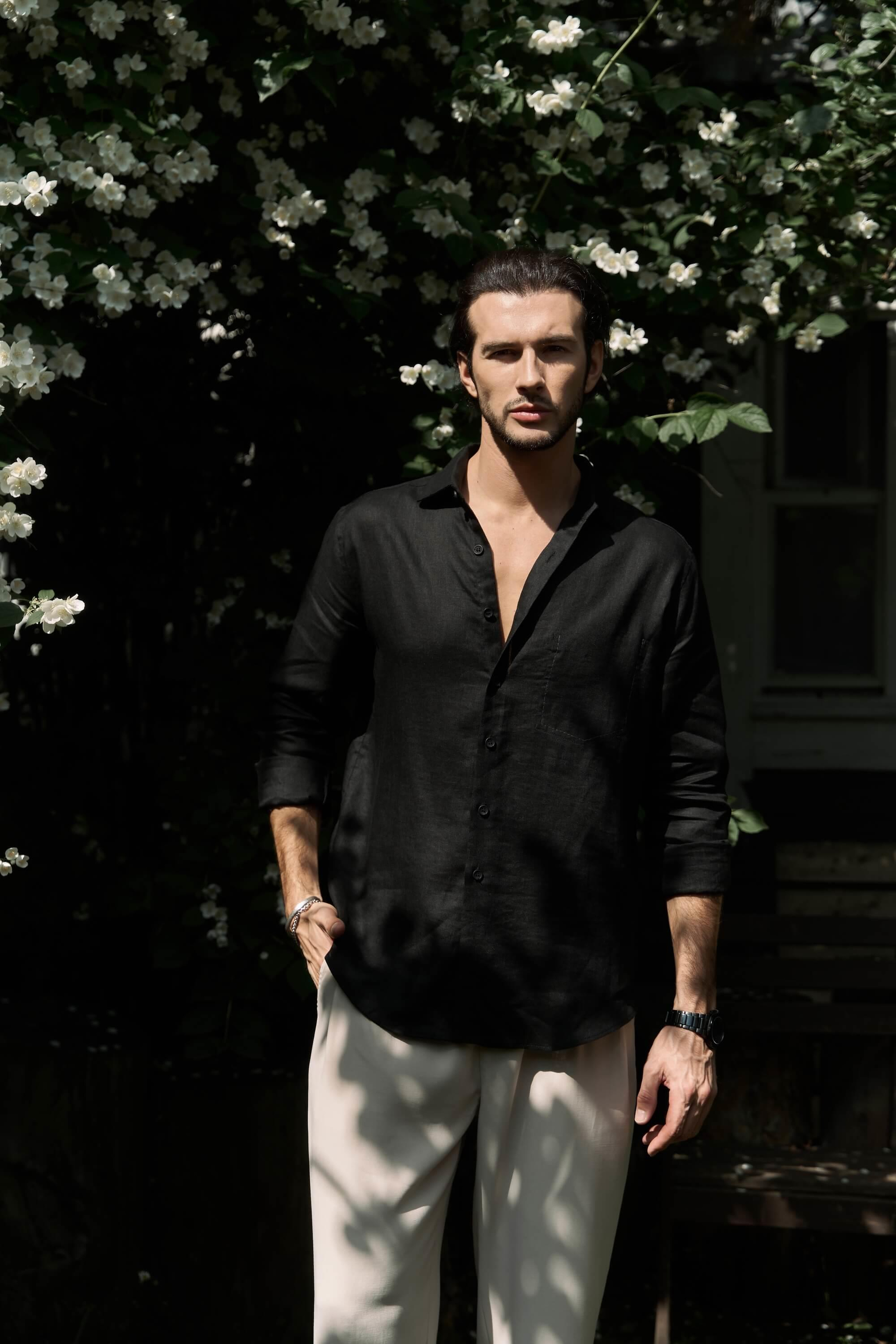 Ombretta Siyah Keten Oversize Erkek Gömlek