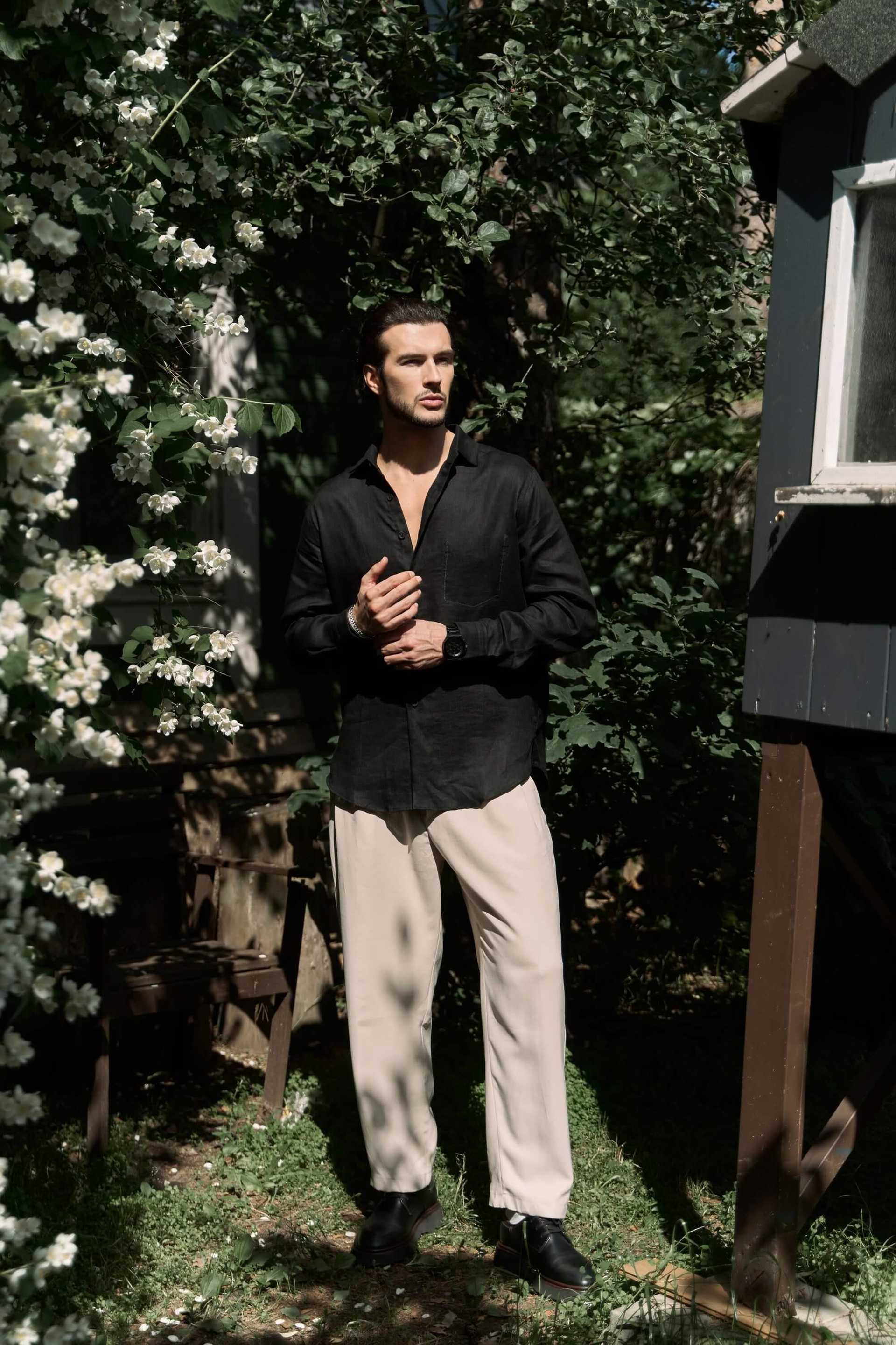 Ombretta Siyah Keten Oversize Erkek Gömlek