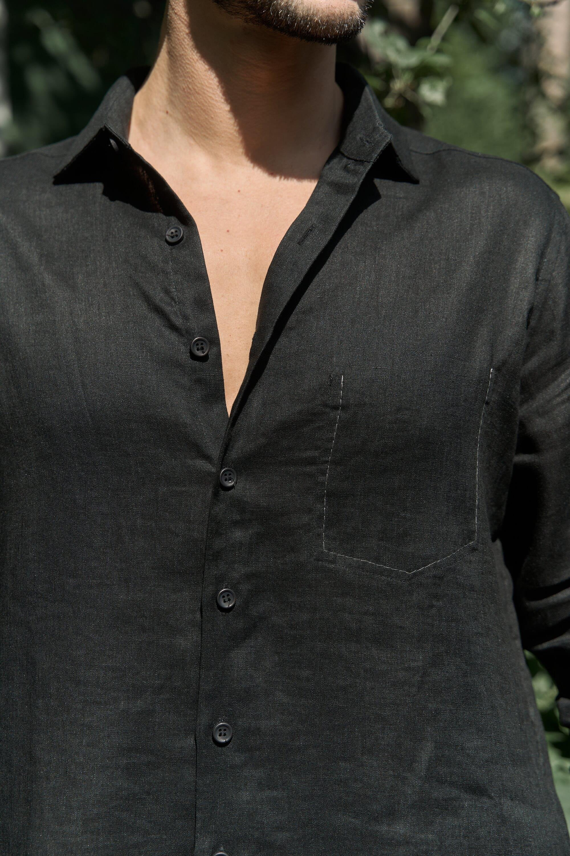 Ombretta Siyah Keten Oversize Erkek Gömlek