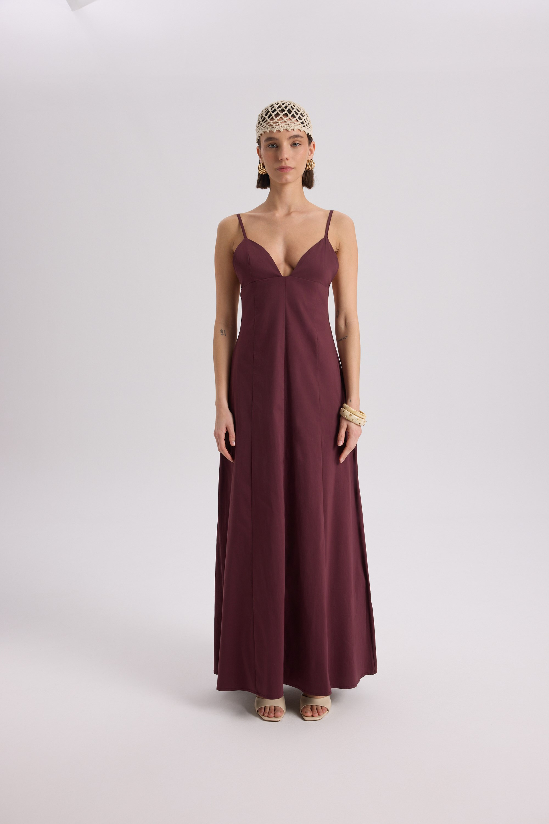 Onella Printed Burgundy Maxi Dress