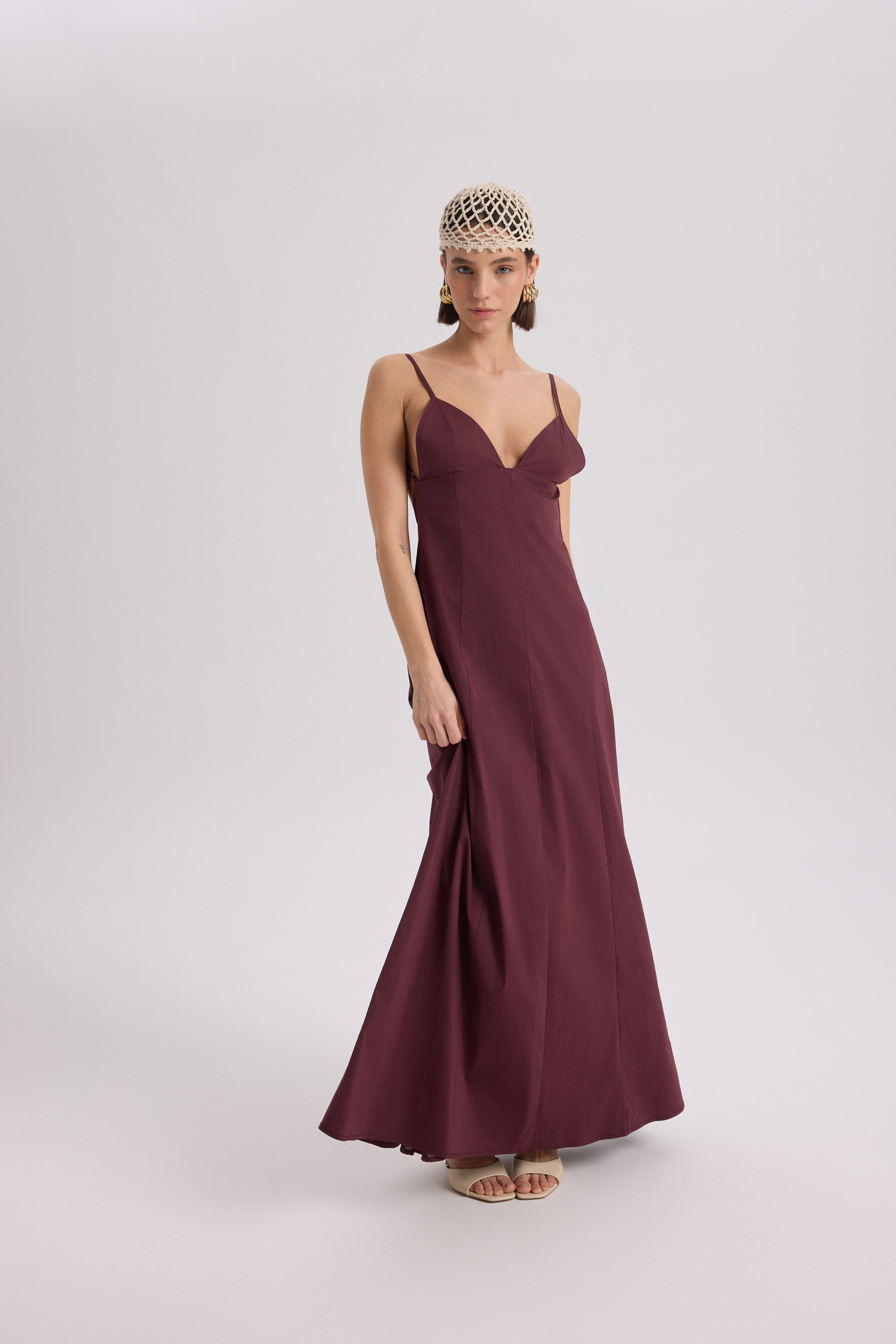 Onella Printed Burgundy Maxi Dress