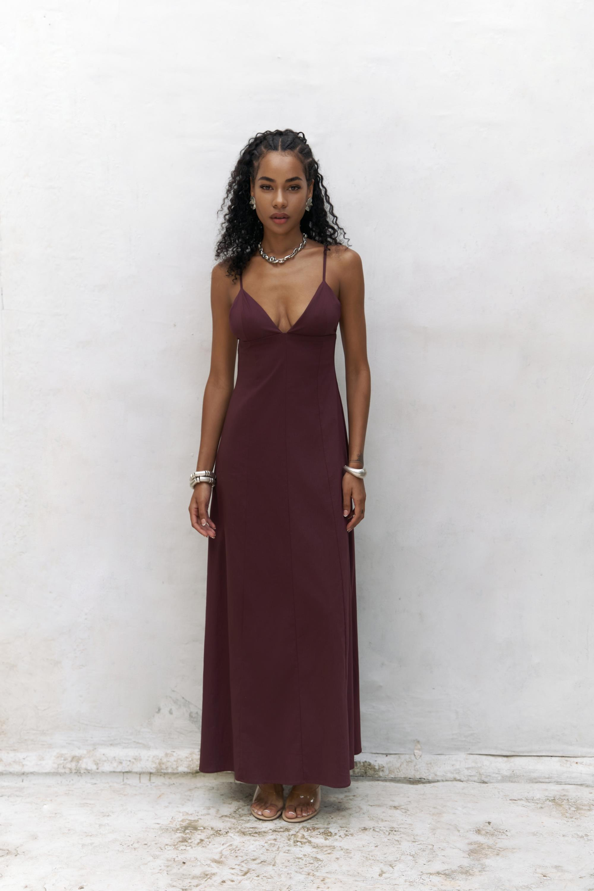 Onella Askılı Bordo Uzun Elbise