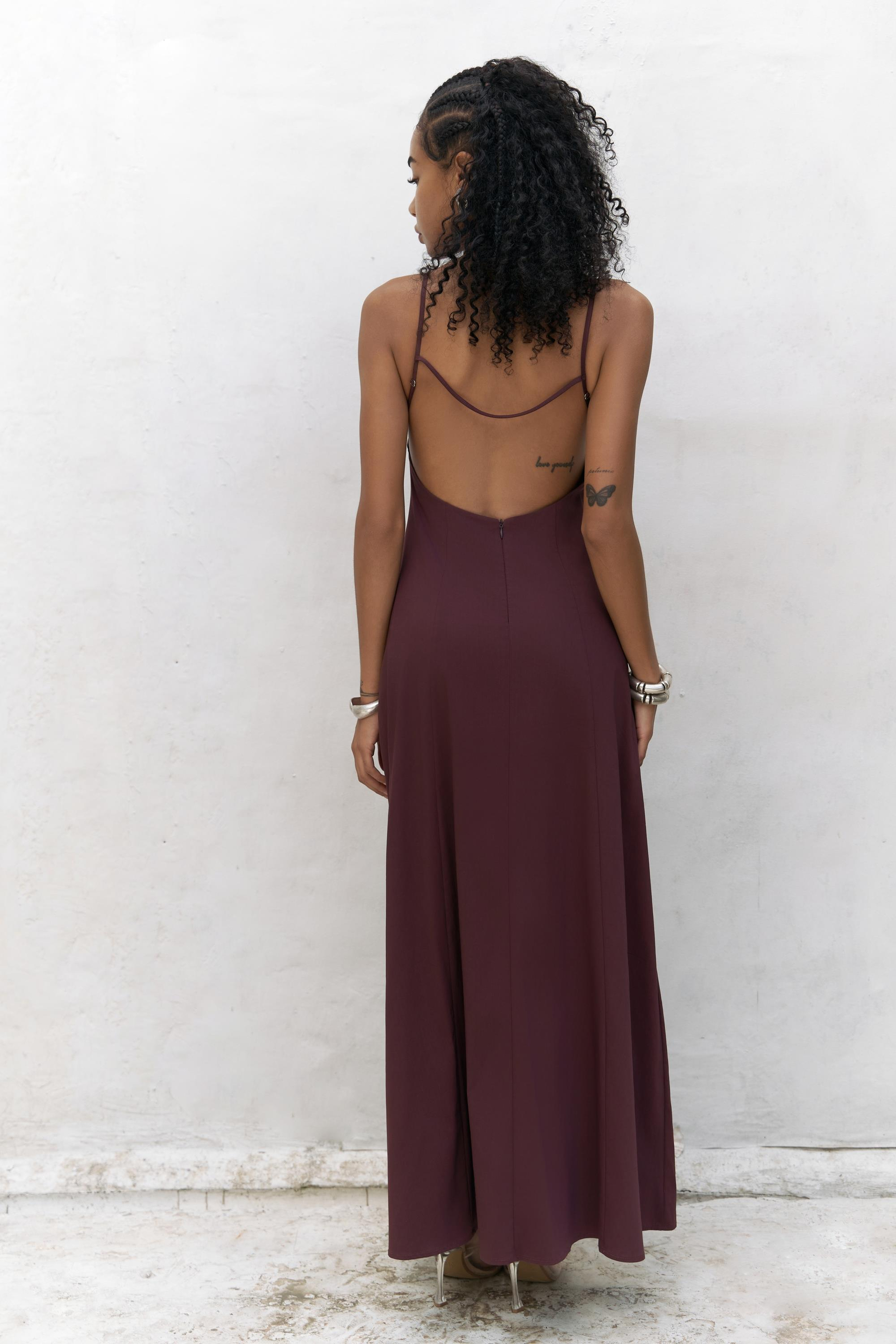 Onella Askılı Bordo Uzun Elbise