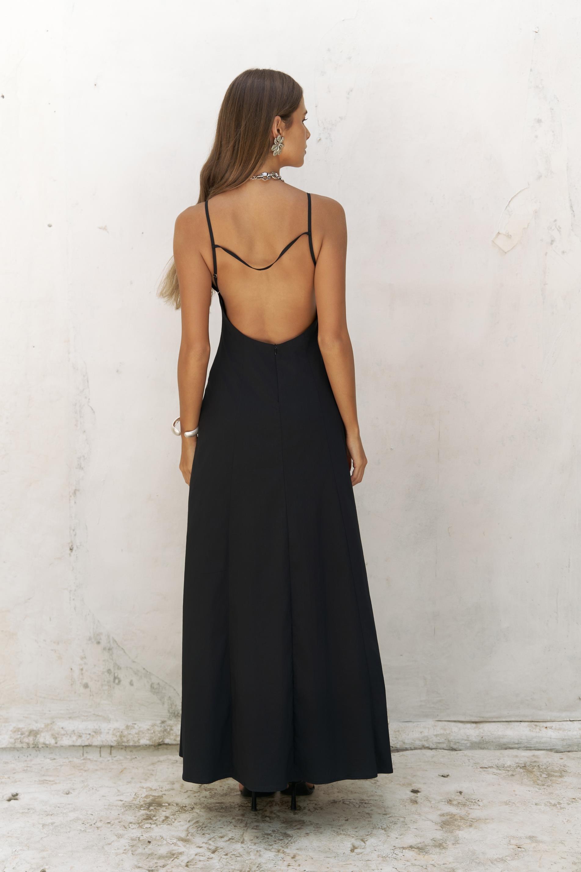 Onella Askılı Siyah Uzun Elbise