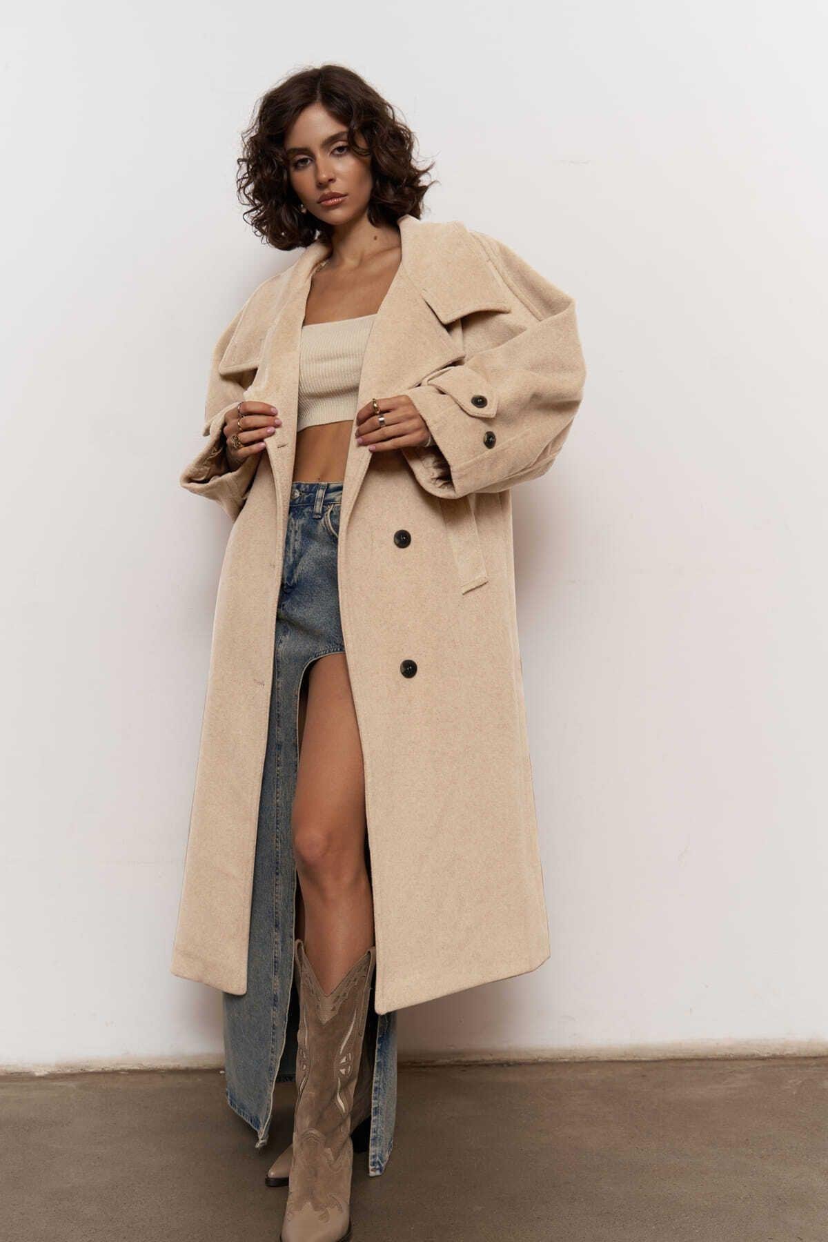 Onyx Taupe Kaşe Kaban