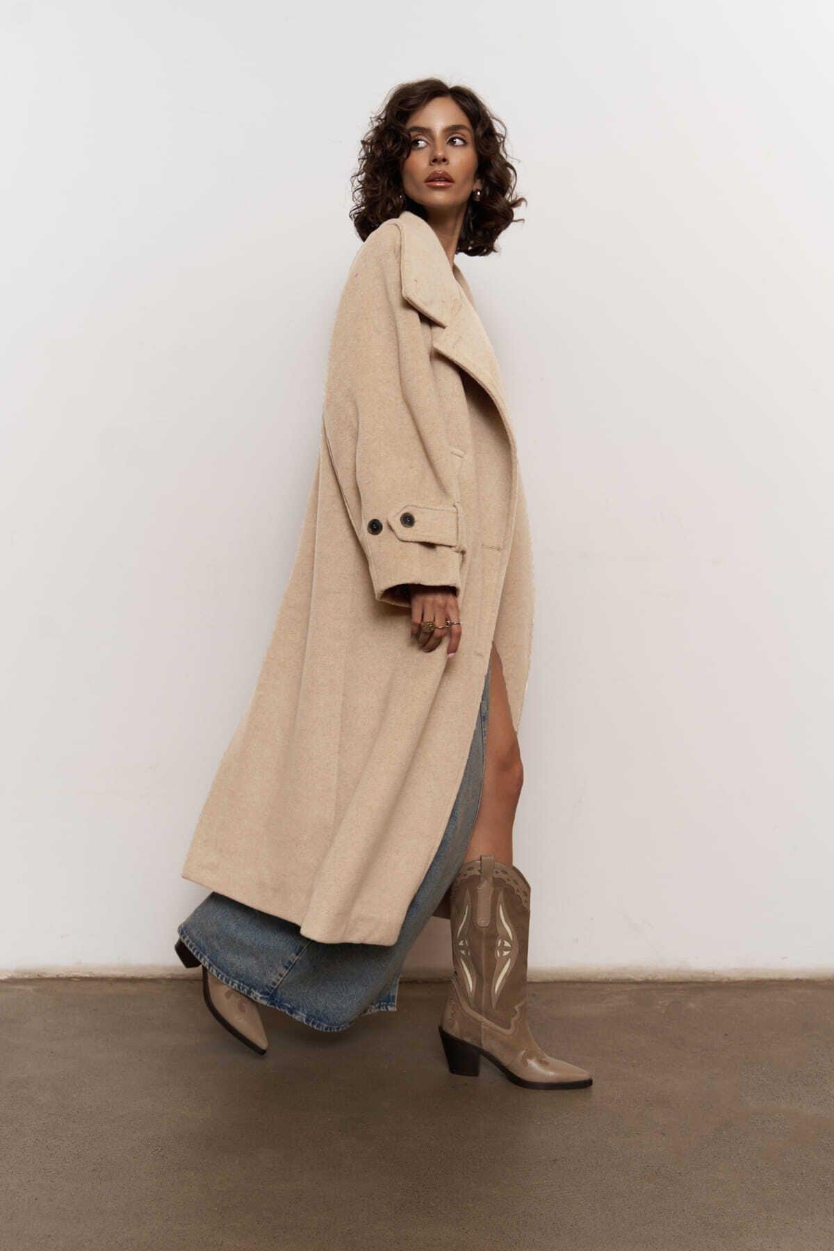 Onyx Taupe Kaşe Kaban