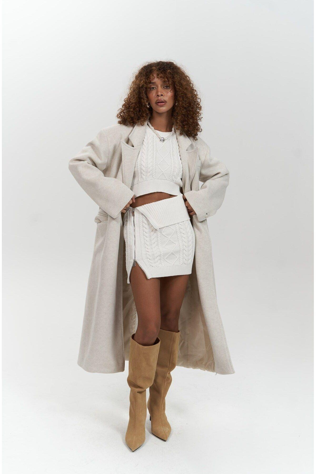 Mai Collection Ophelia Beige Boyfriend Coat