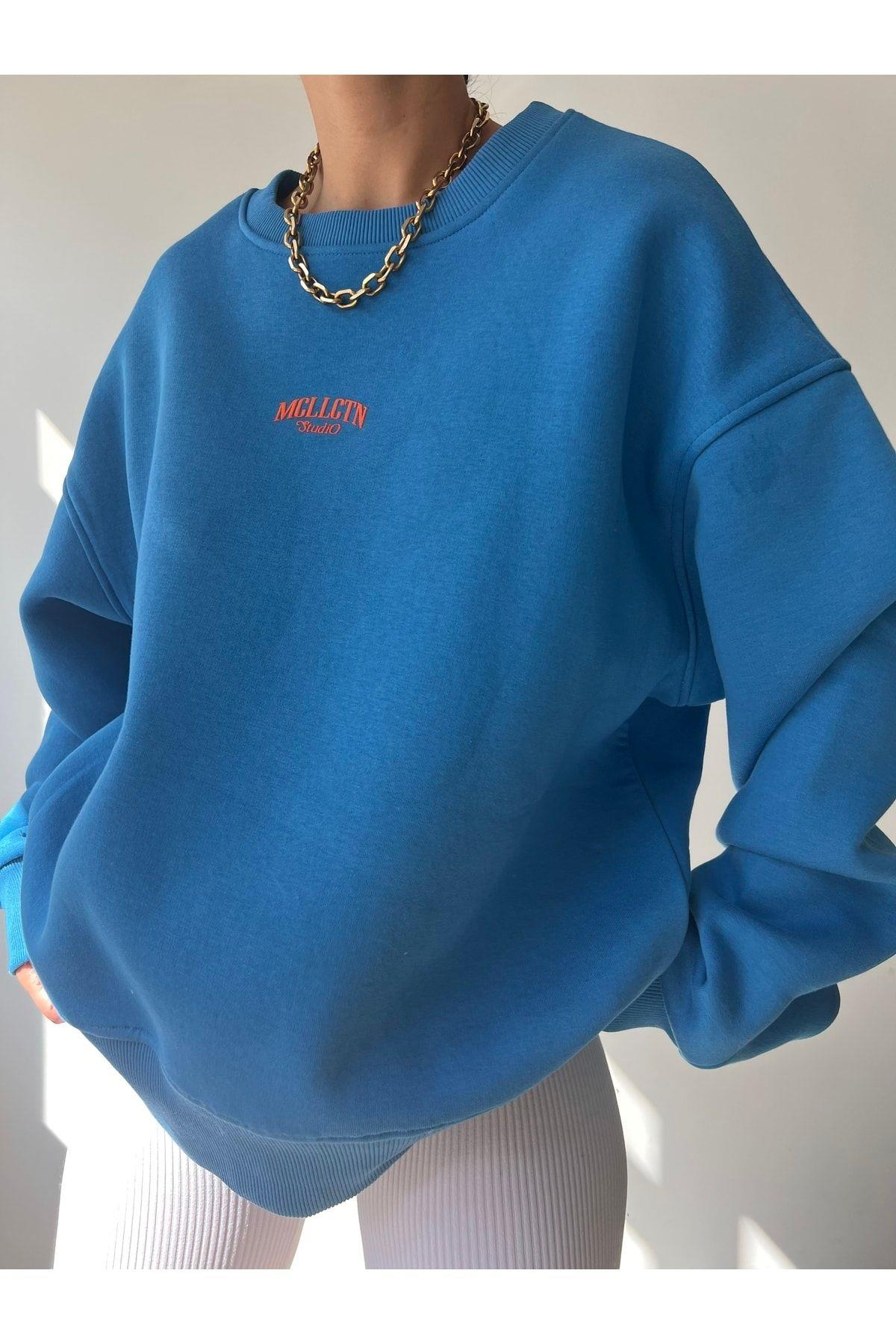 Mcllctn Orange Blue Unisex Oversized Sweatshirt
