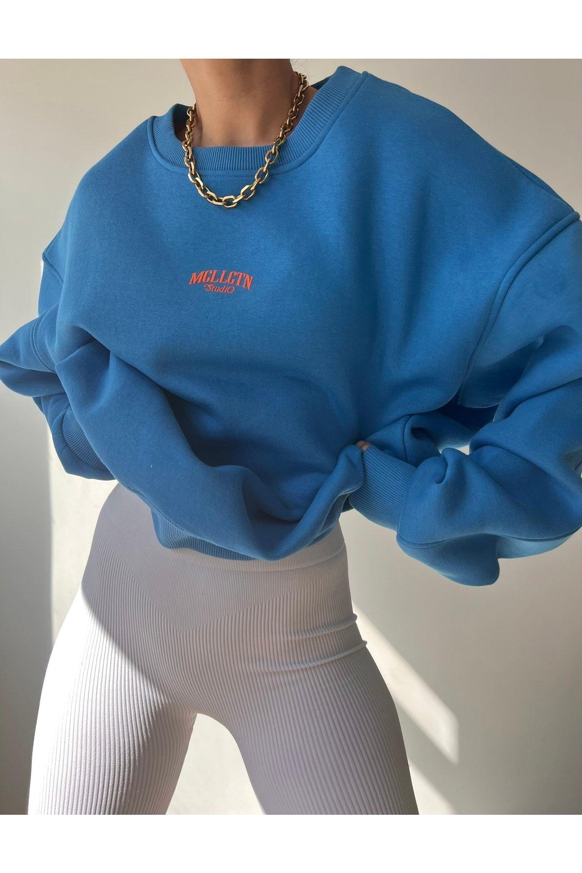 Mcllctn Orange Blue Unisex Oversized Sweatshirt