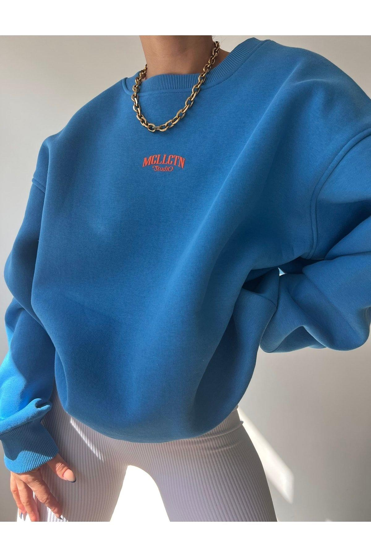 Mcllctn Orange Blue Unisex Oversized Sweatshirt