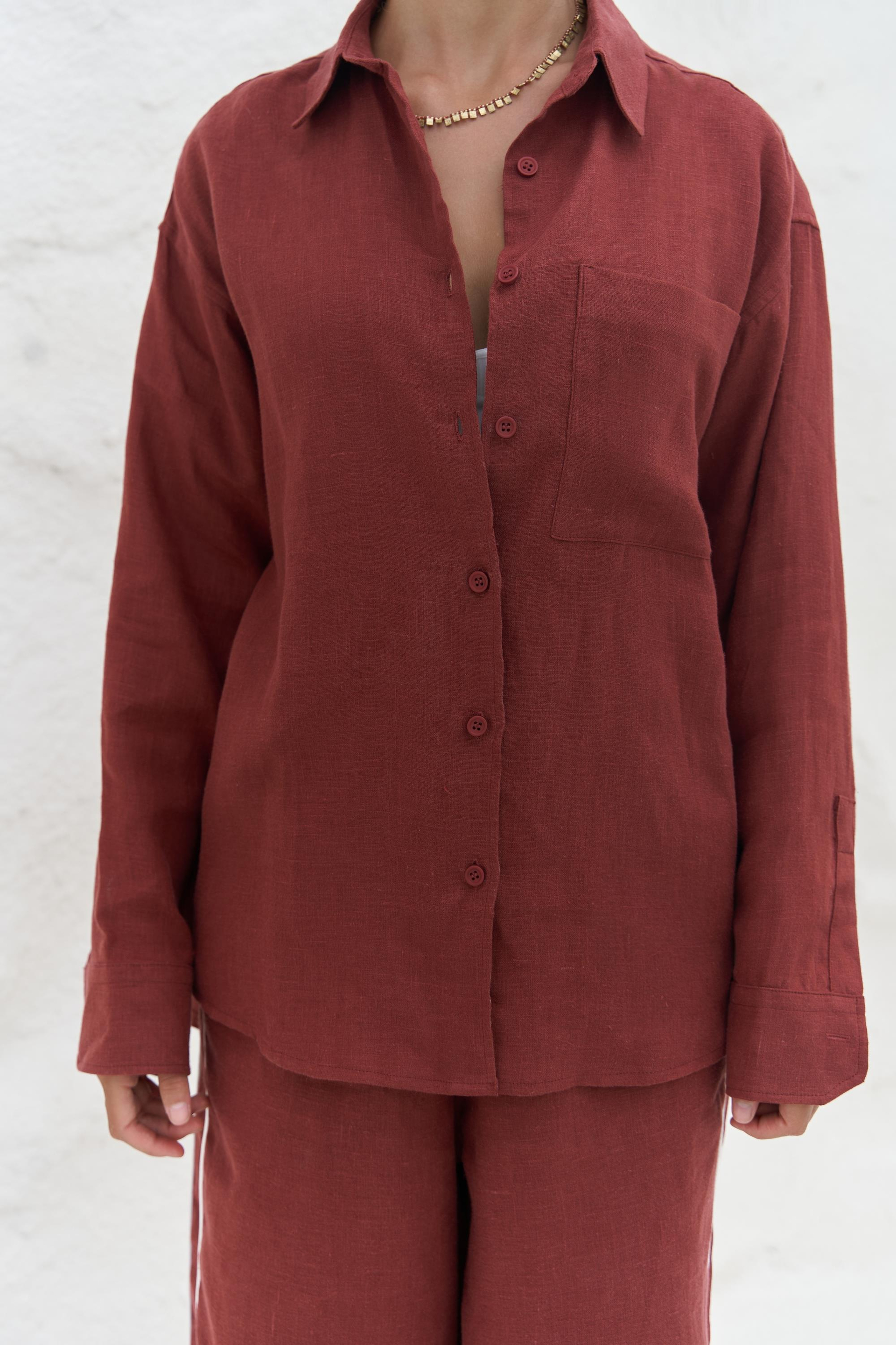 Orchidea Oversize Kiremit Keten Gömlek Takım