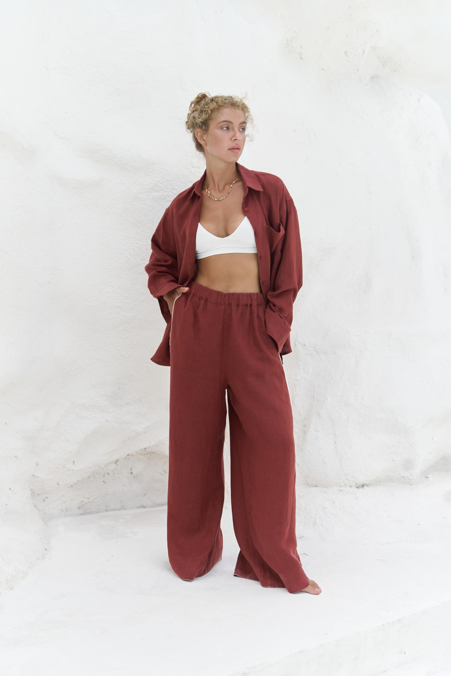 Orchidea Oversize Kiremit Keten Gömlek Takım