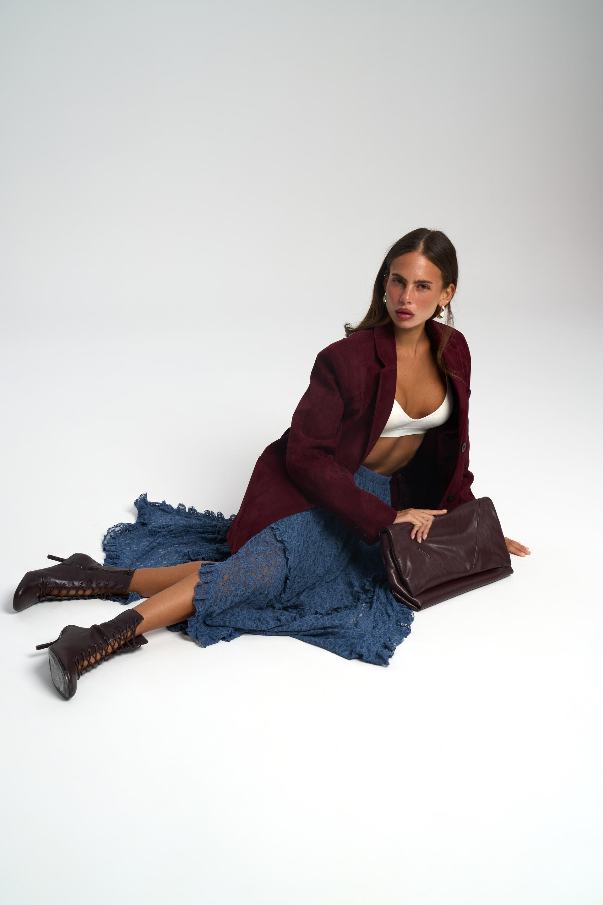 Orsina Yırtmaç Detaylı Bordo Blazer