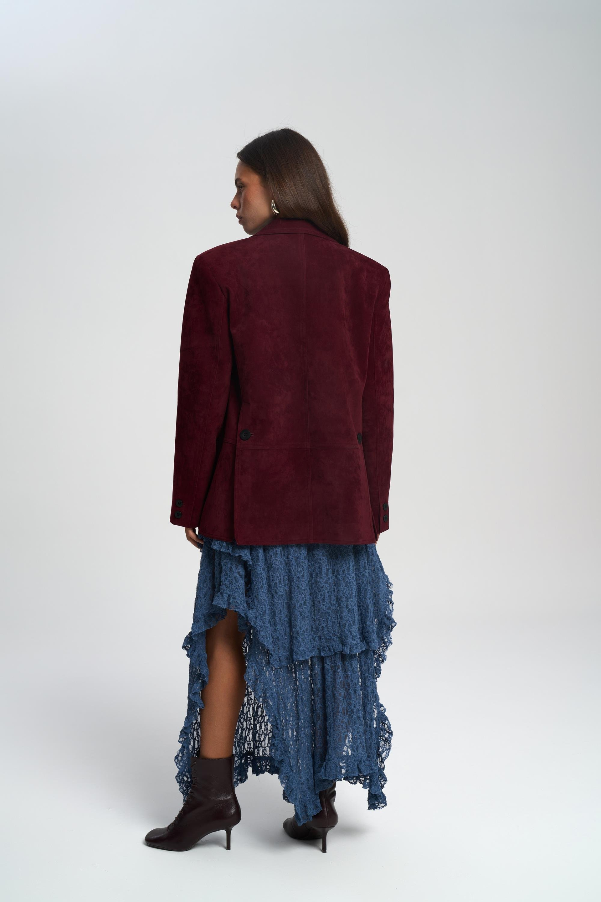 Orsina Yırtmaç Detaylı Bordo Blazer