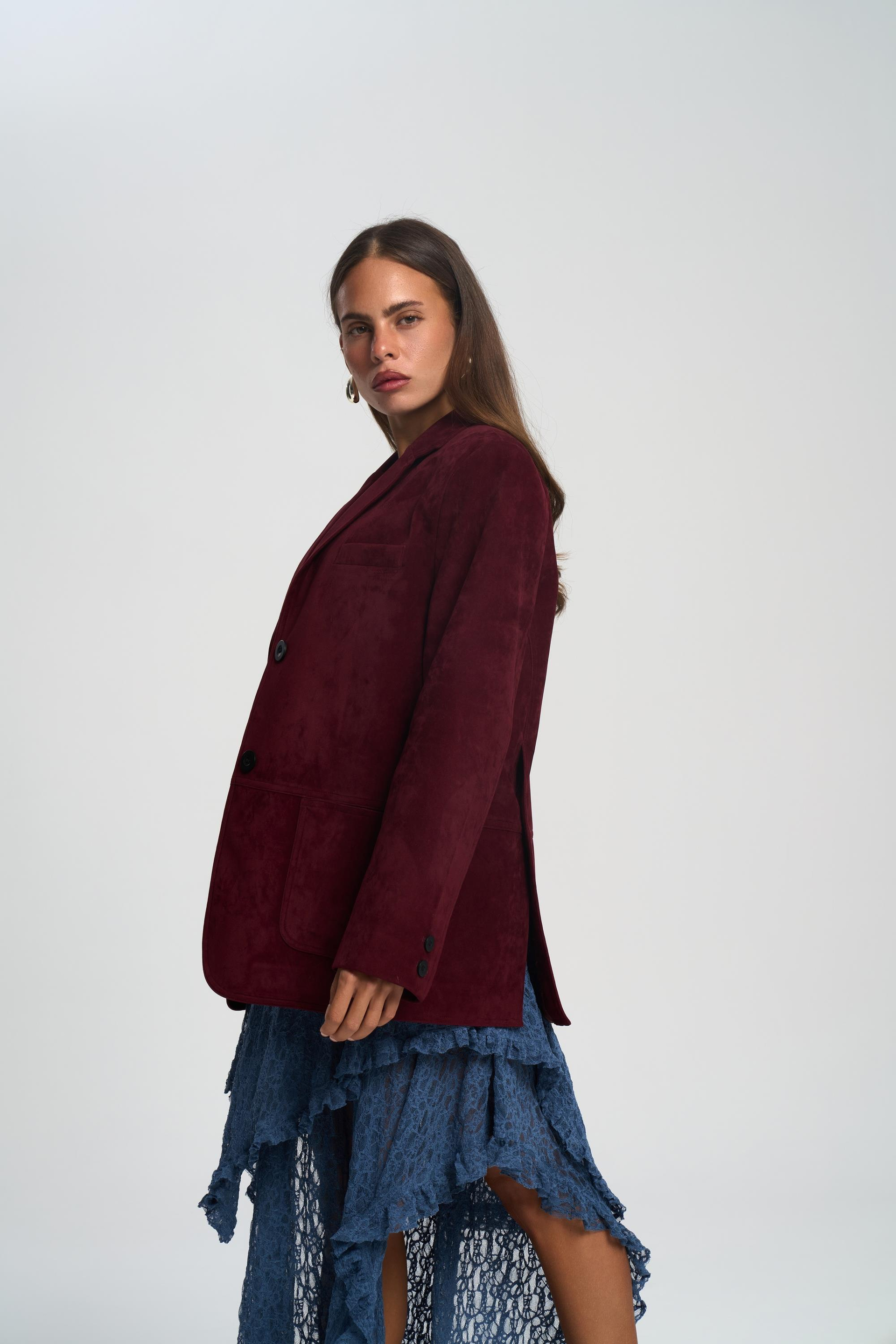 Orsina Yırtmaç Detaylı Bordo Blazer