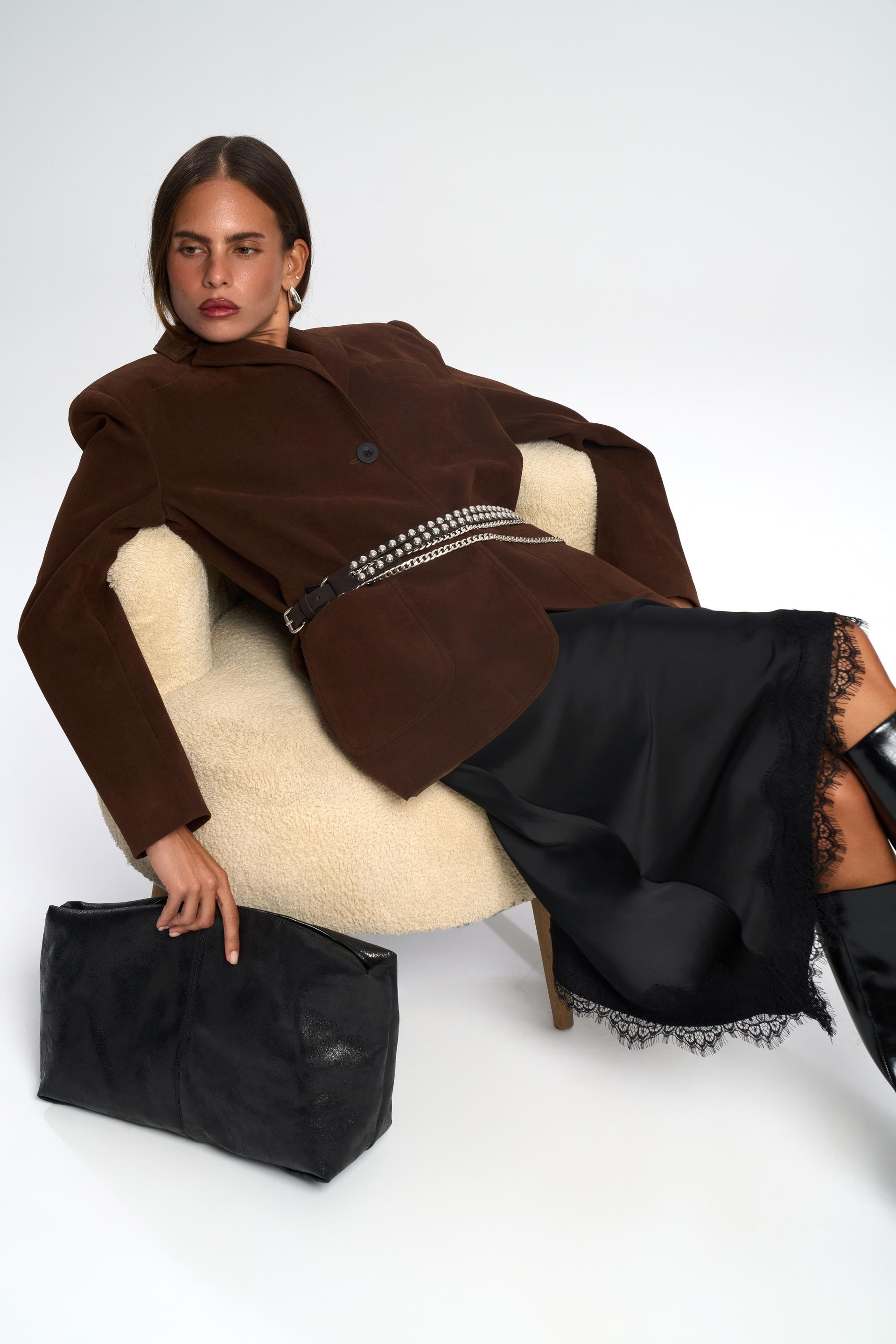 Orsina Yırtmaç Detaylı Kahve Blazer