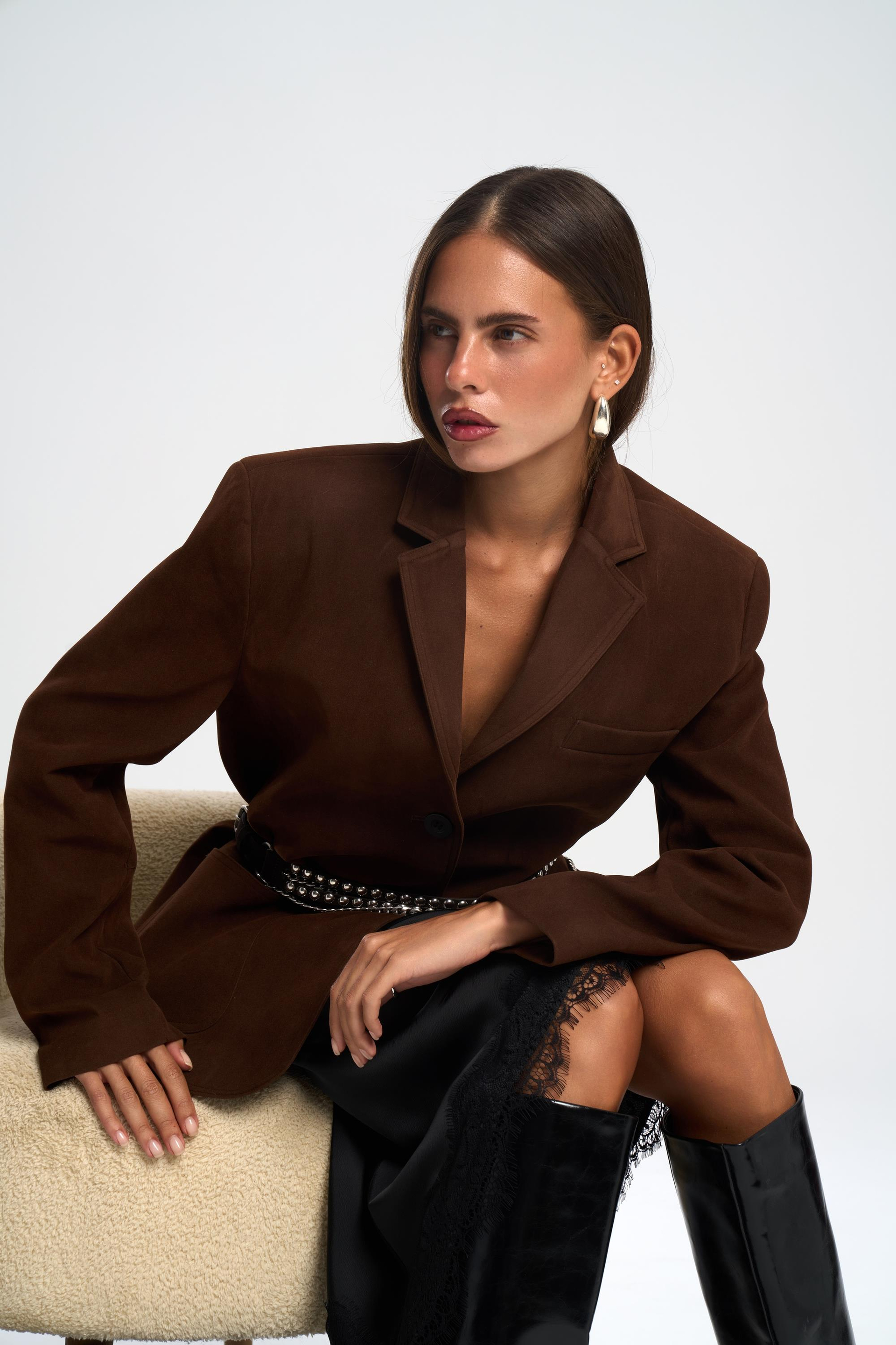 Orsina Yırtmaç Detaylı Kahve Blazer