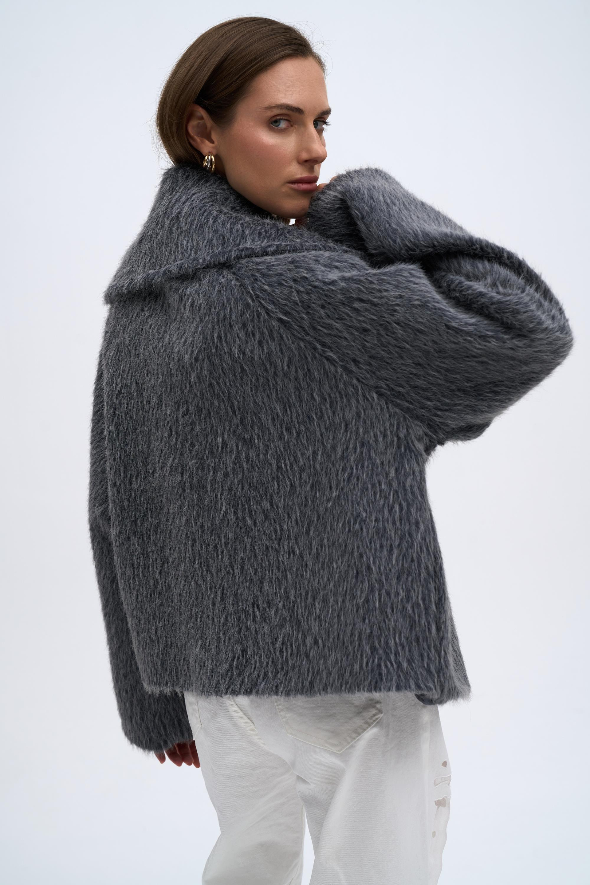 Orven Geniş Yaka Kısa Antrasit Ceket 