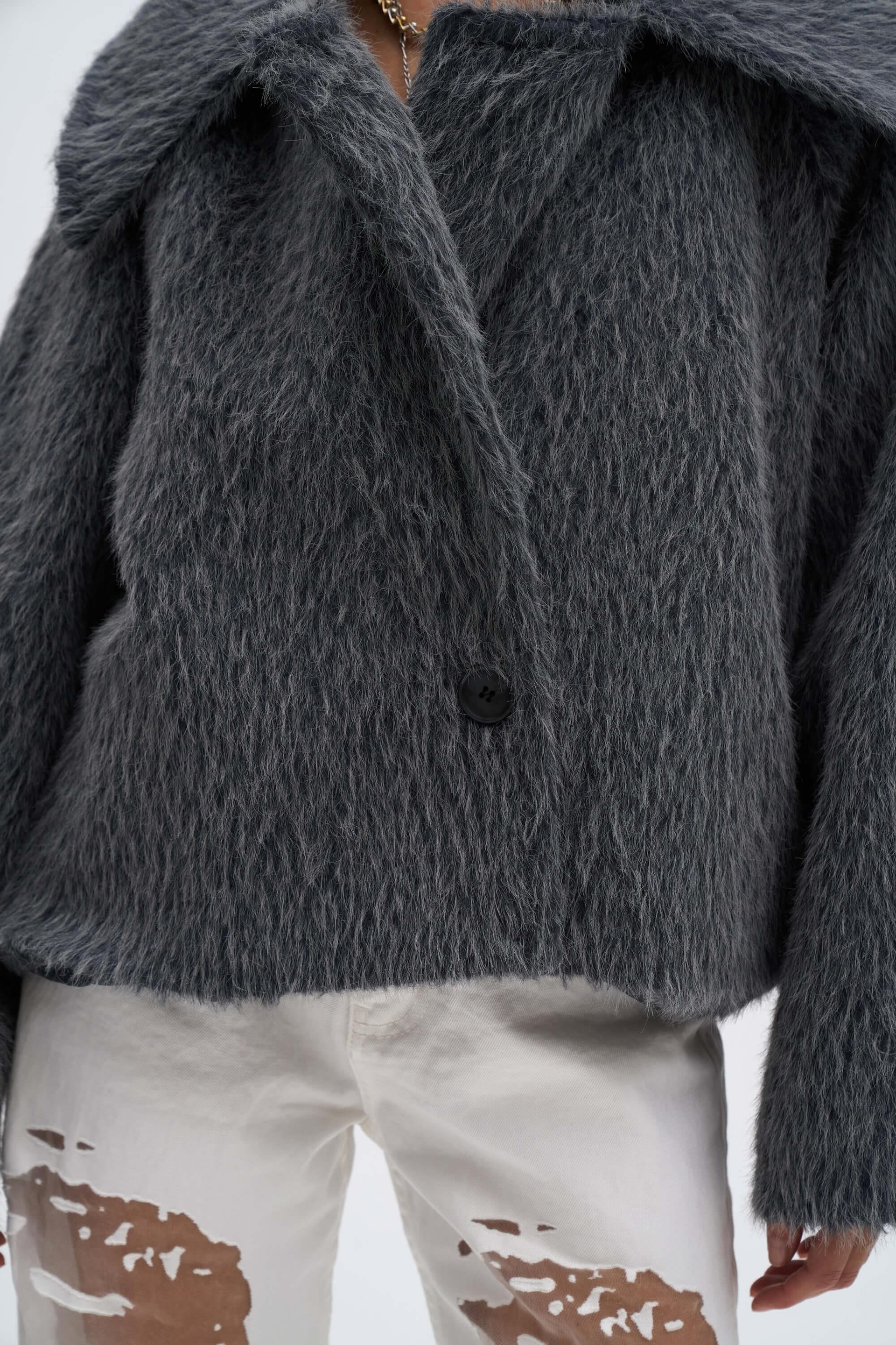 Orven Geniş Yaka Kısa Antrasit Ceket 