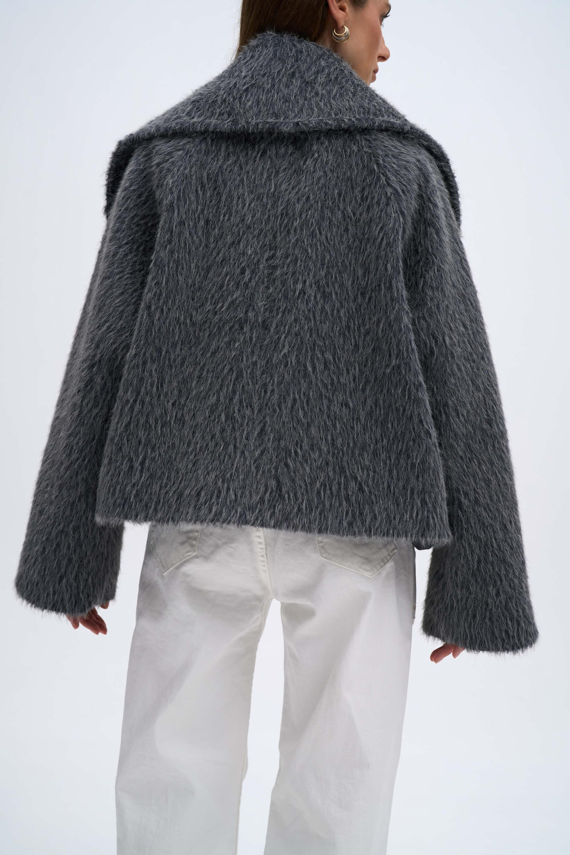 Orven Geniş Yaka Kısa Antrasit Ceket 