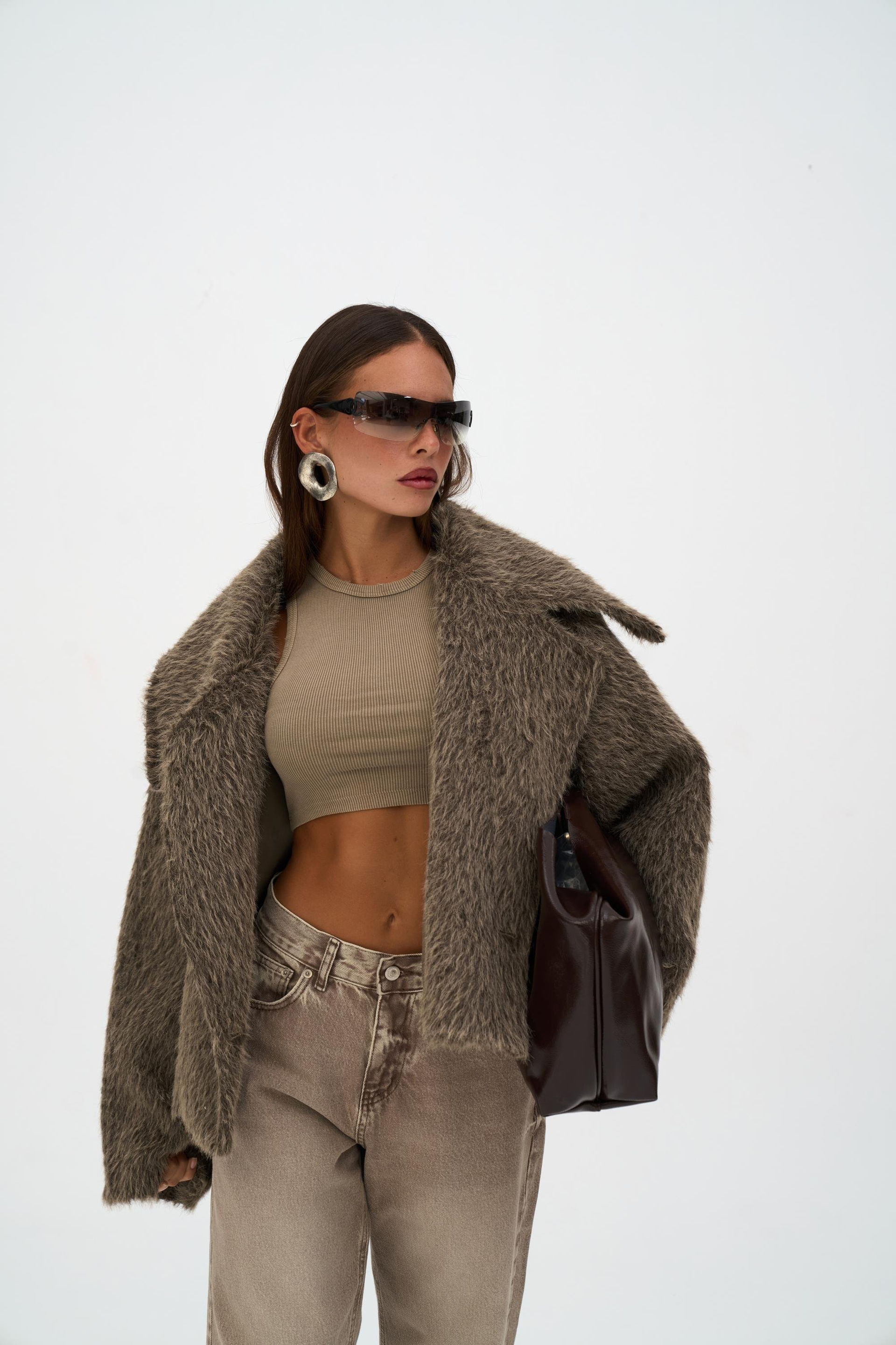 Orven Geniş Yaka Kısa Kahve Ceket