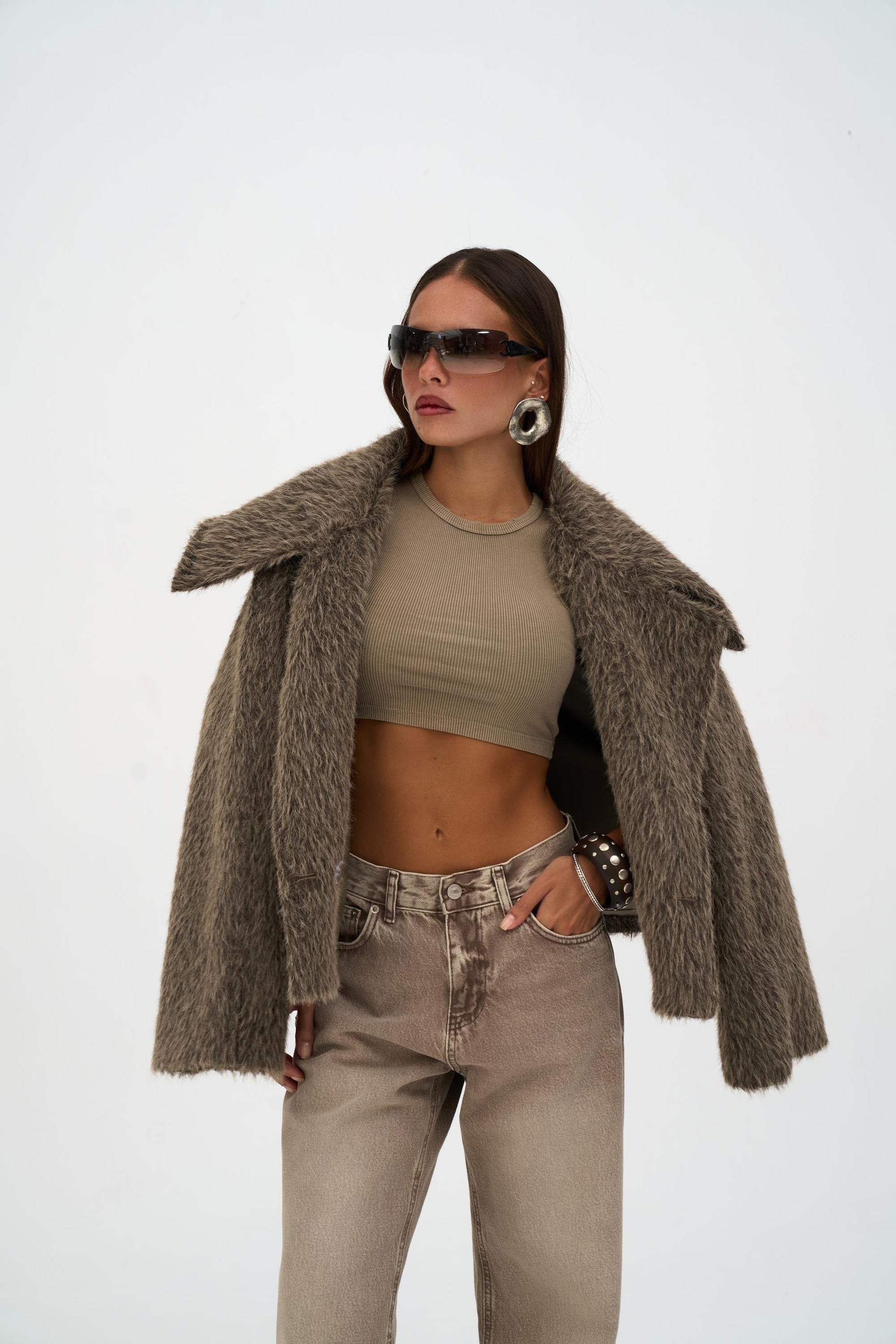 Orven Geniş Yaka Kısa Kahve Ceket