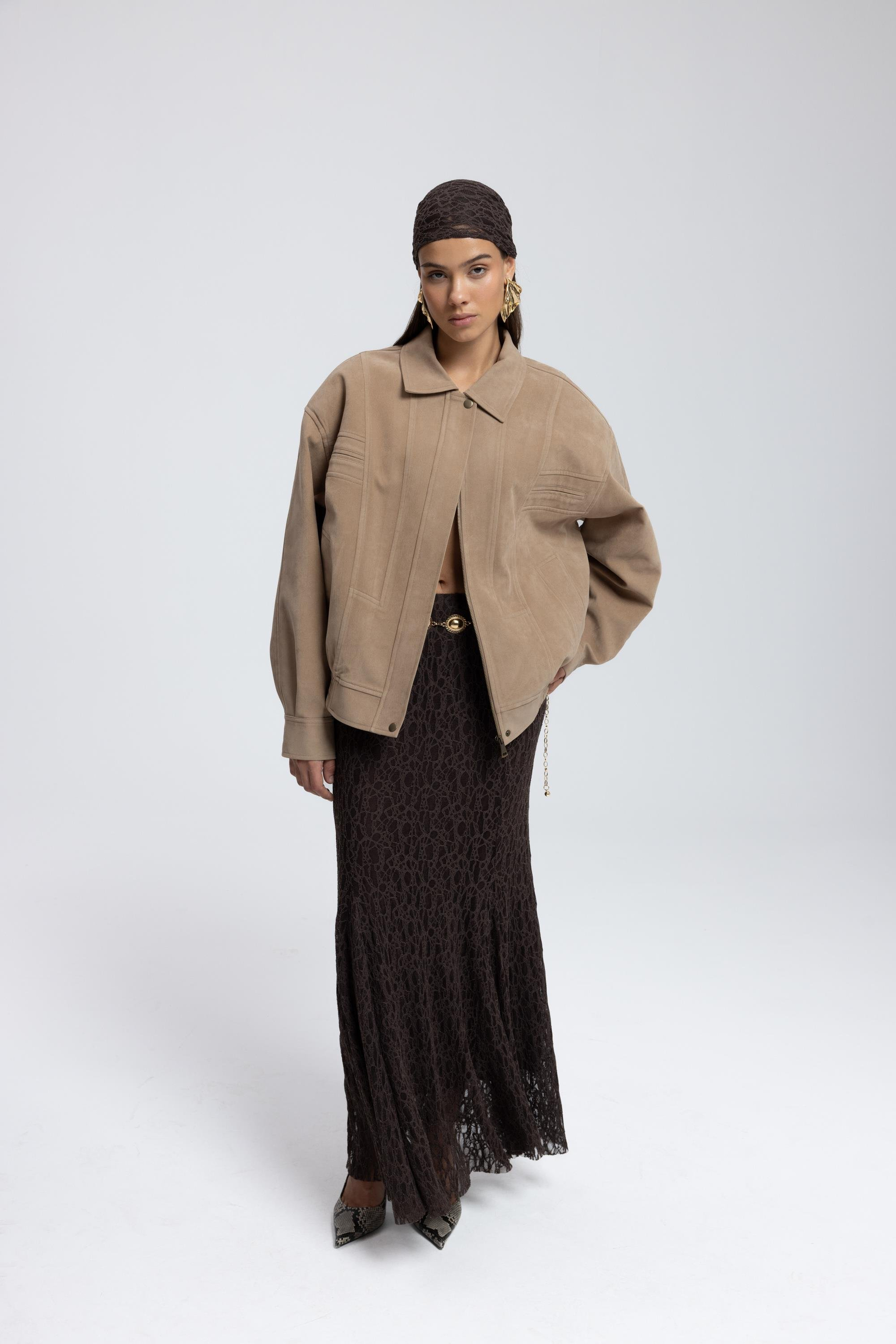 Osea Unisex Koyu Bej Bomber Ceket