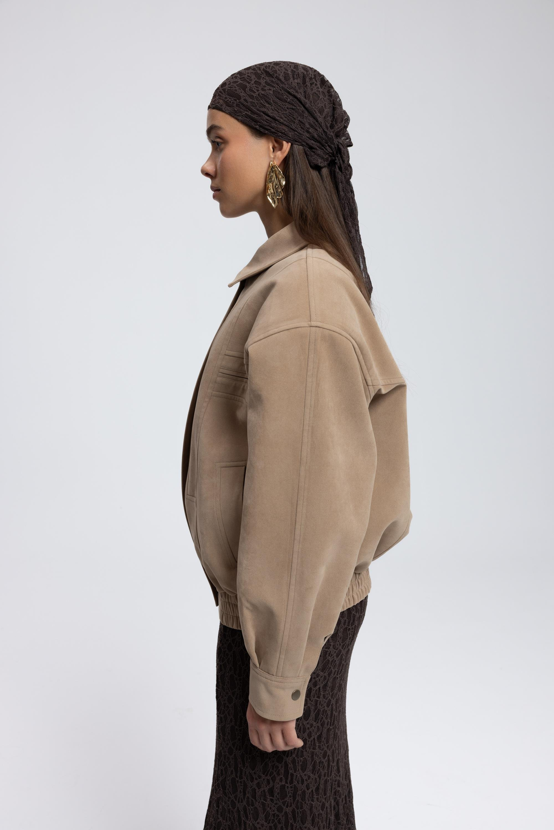 Osea Unisex Koyu Bej Bomber Ceket