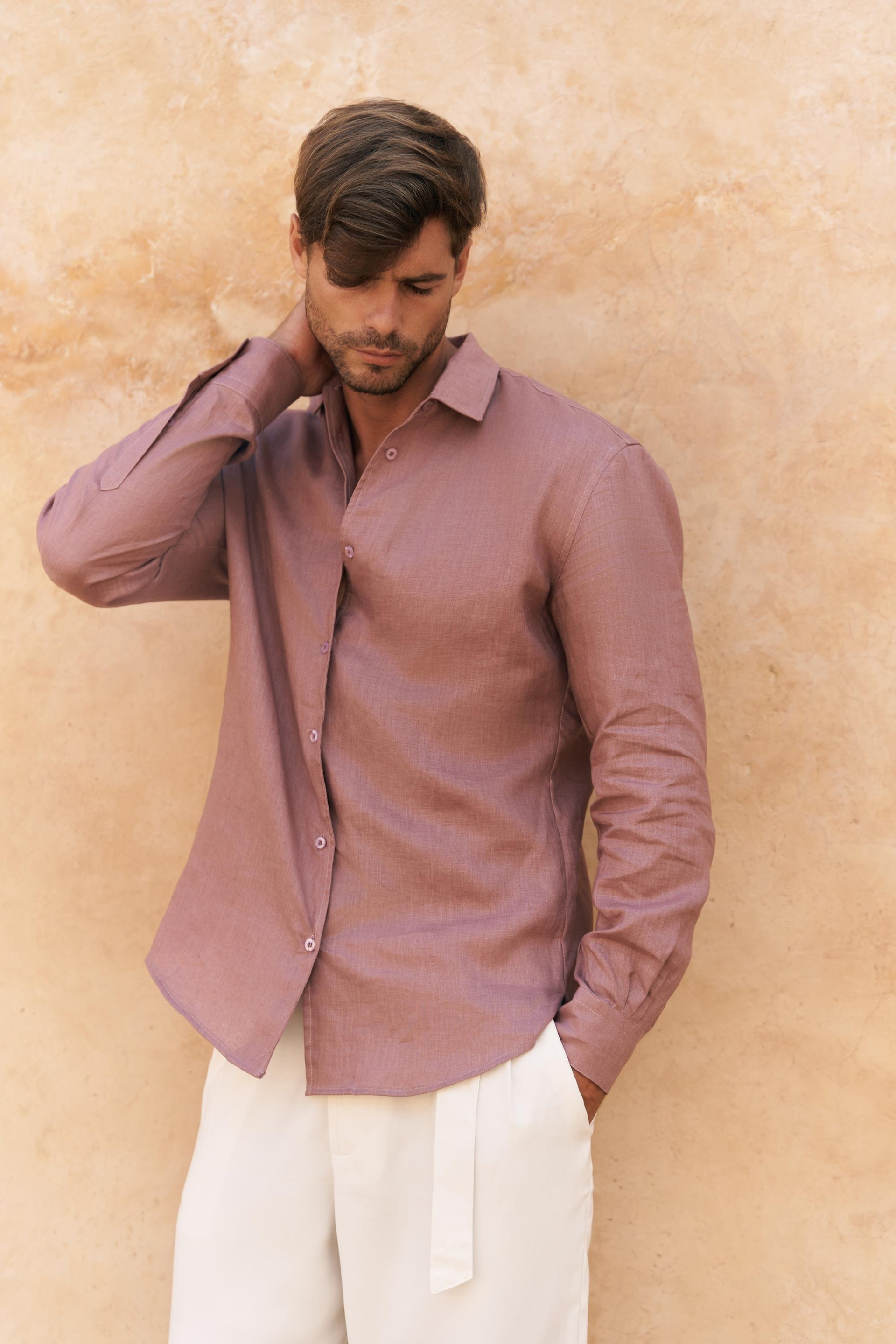 Ottavia Açık Bordo Keten Oversize Erkek Gömlek