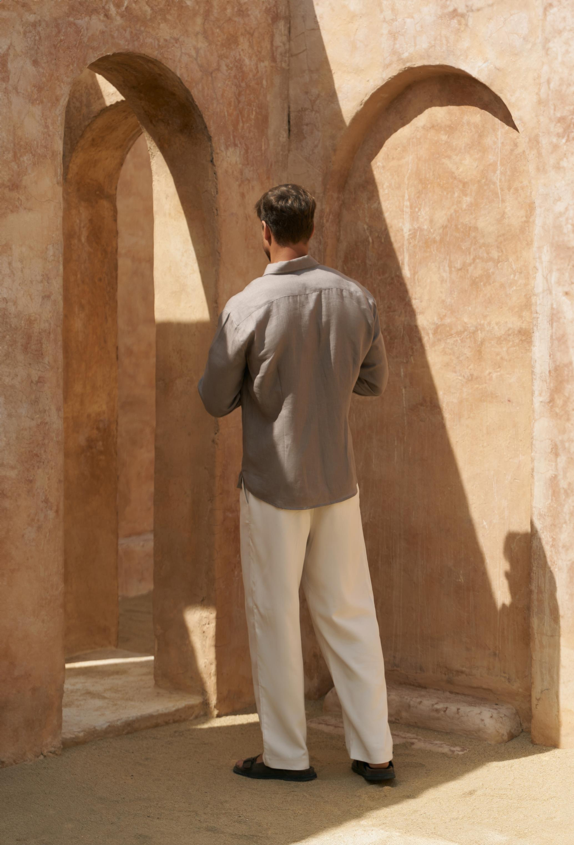 Ottavia Füme Keten Oversize Erkek Gömlek