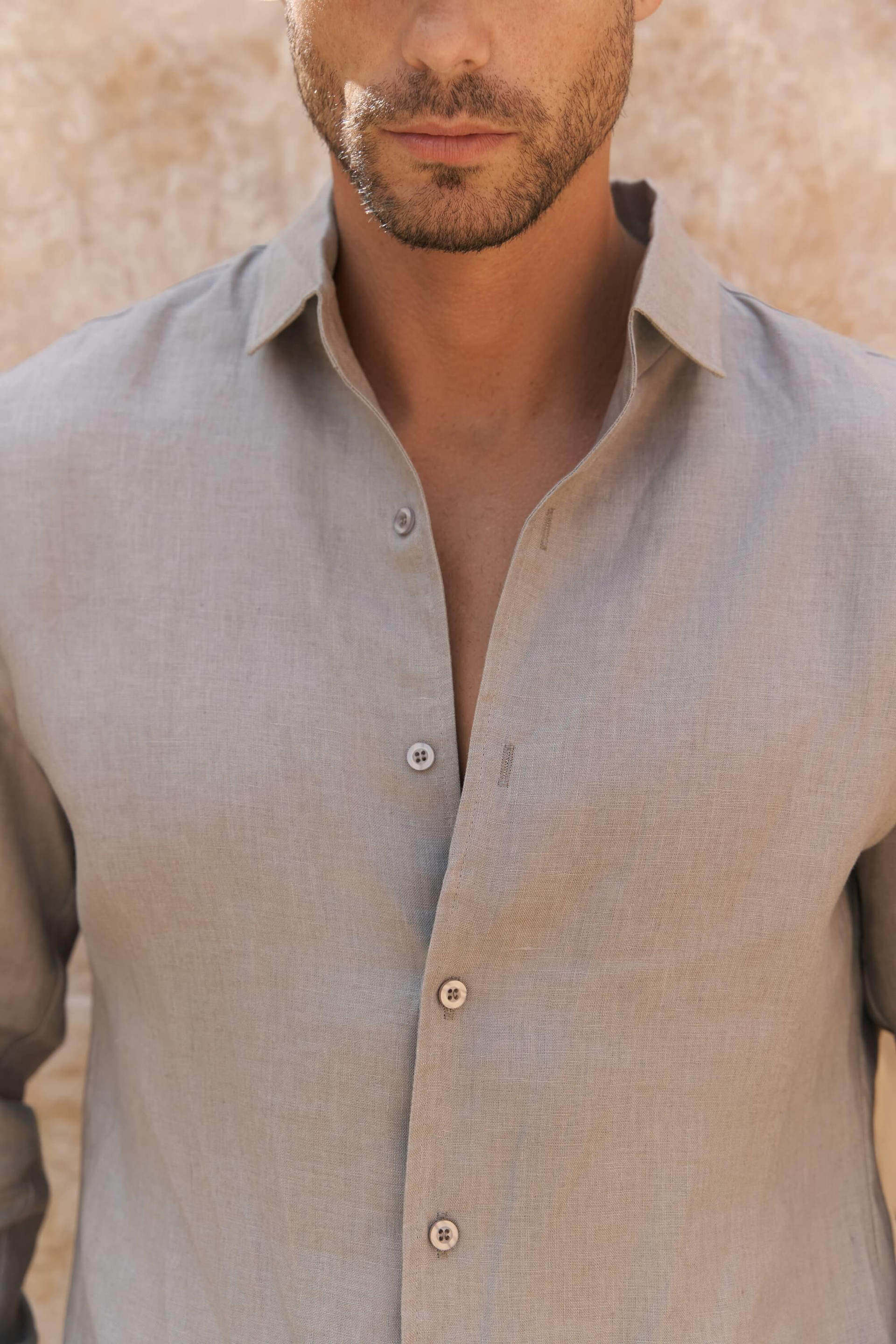 Ottavia Füme Keten Oversize Erkek Gömlek