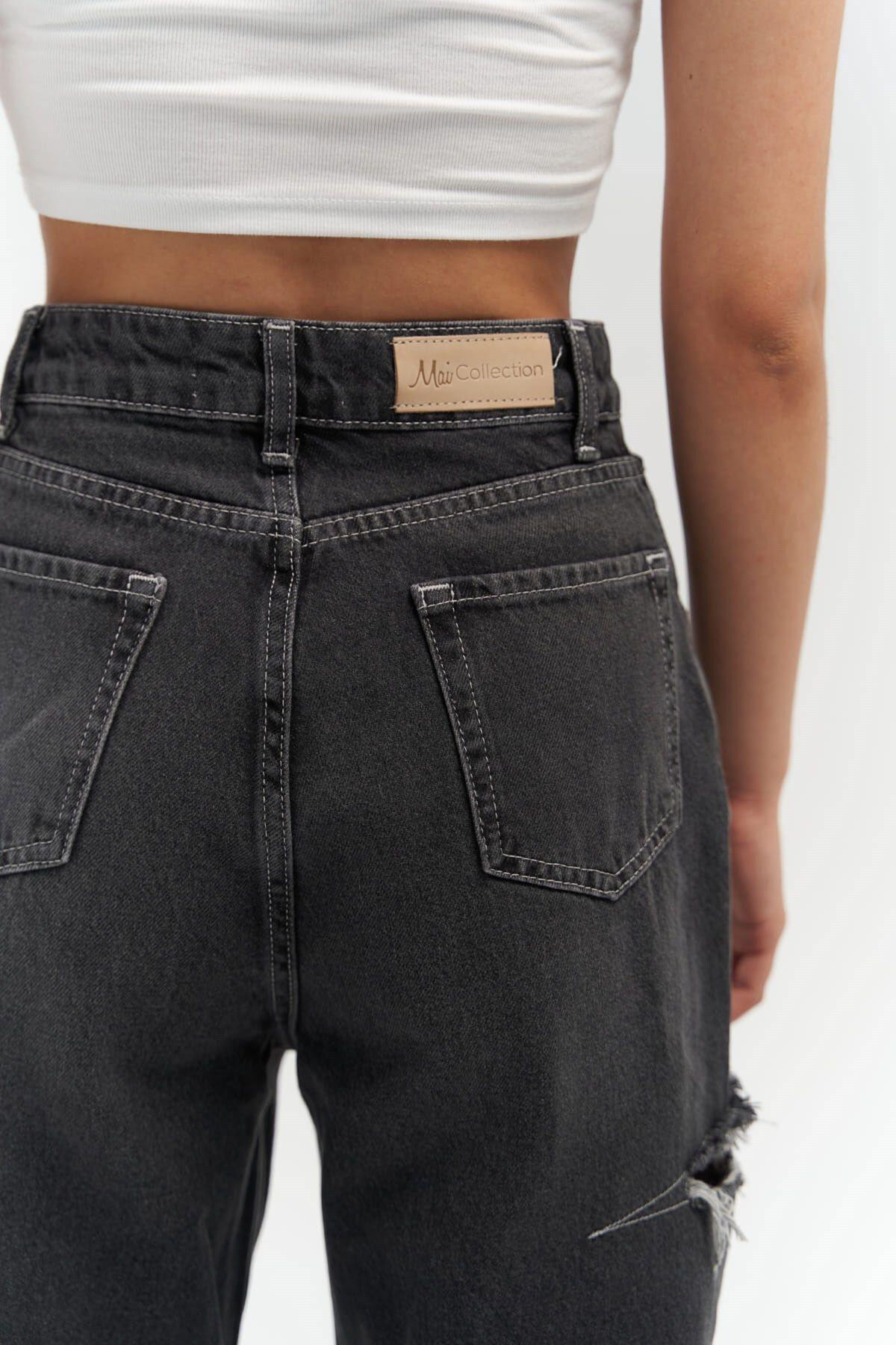 Mai Palm Dark Gray Ripped Jeans