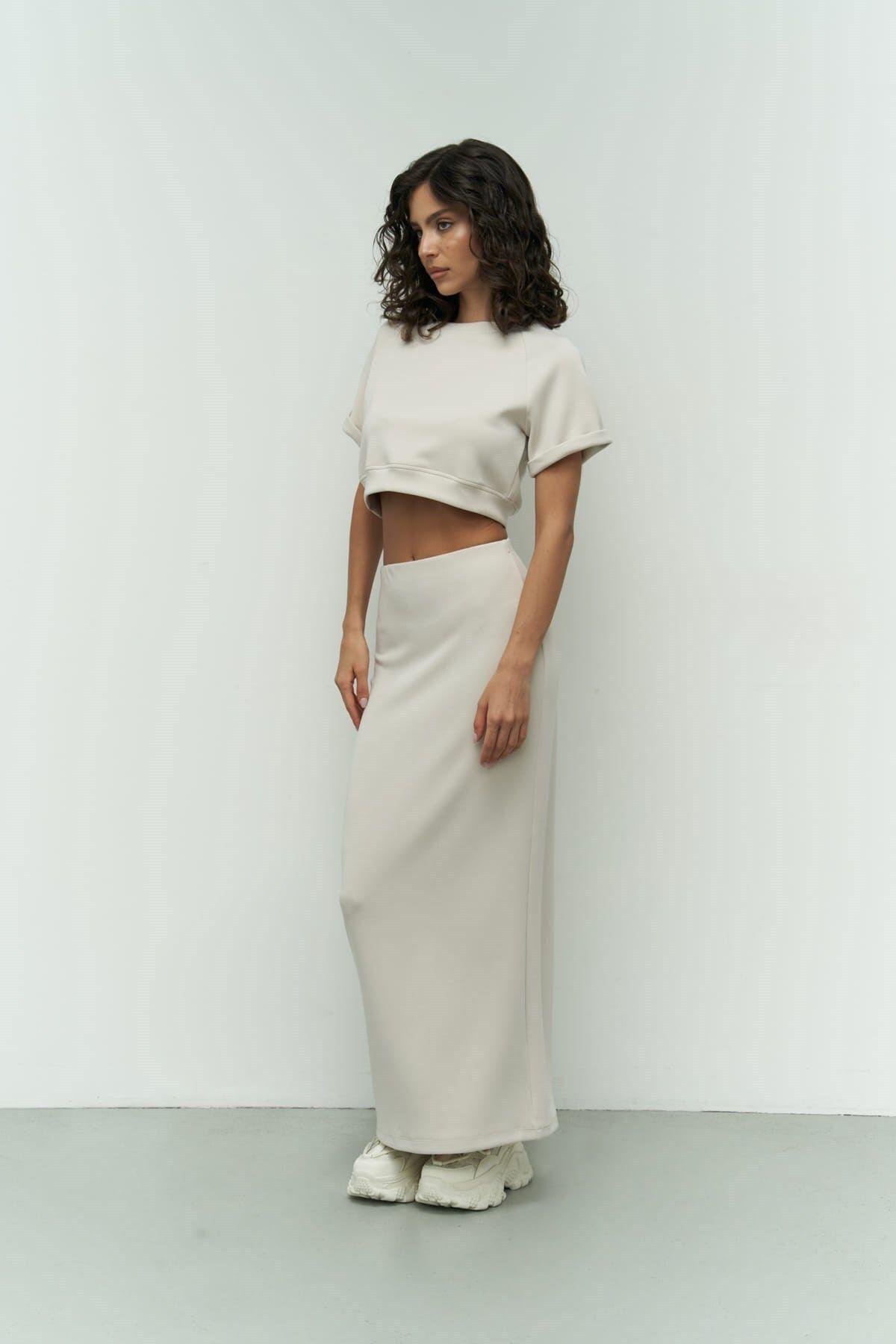 Paloma Beige Crop & Skirt Set