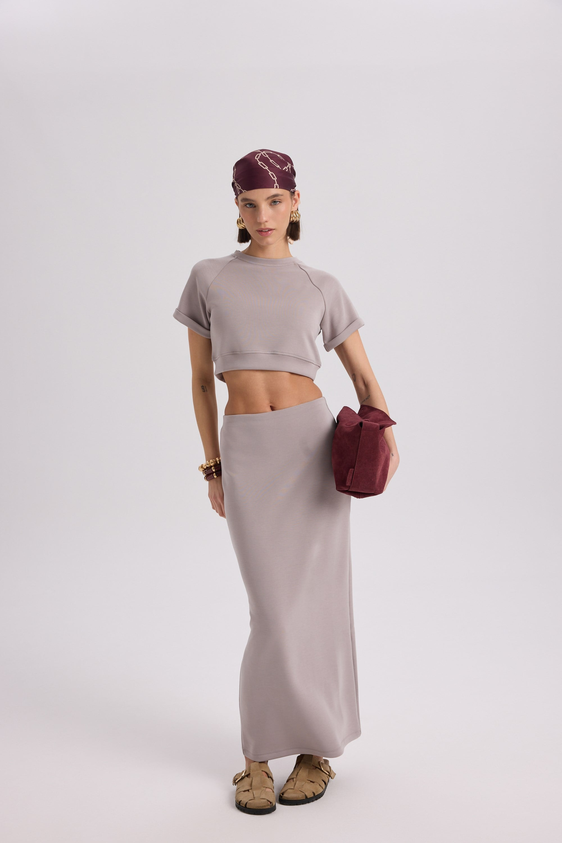 Paloma Taupe Crop Skirt Set